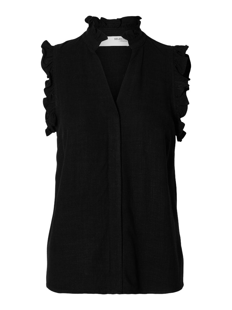selected-femme-naisten-toppi-slfviva-sl-ruffle-top-musta-4