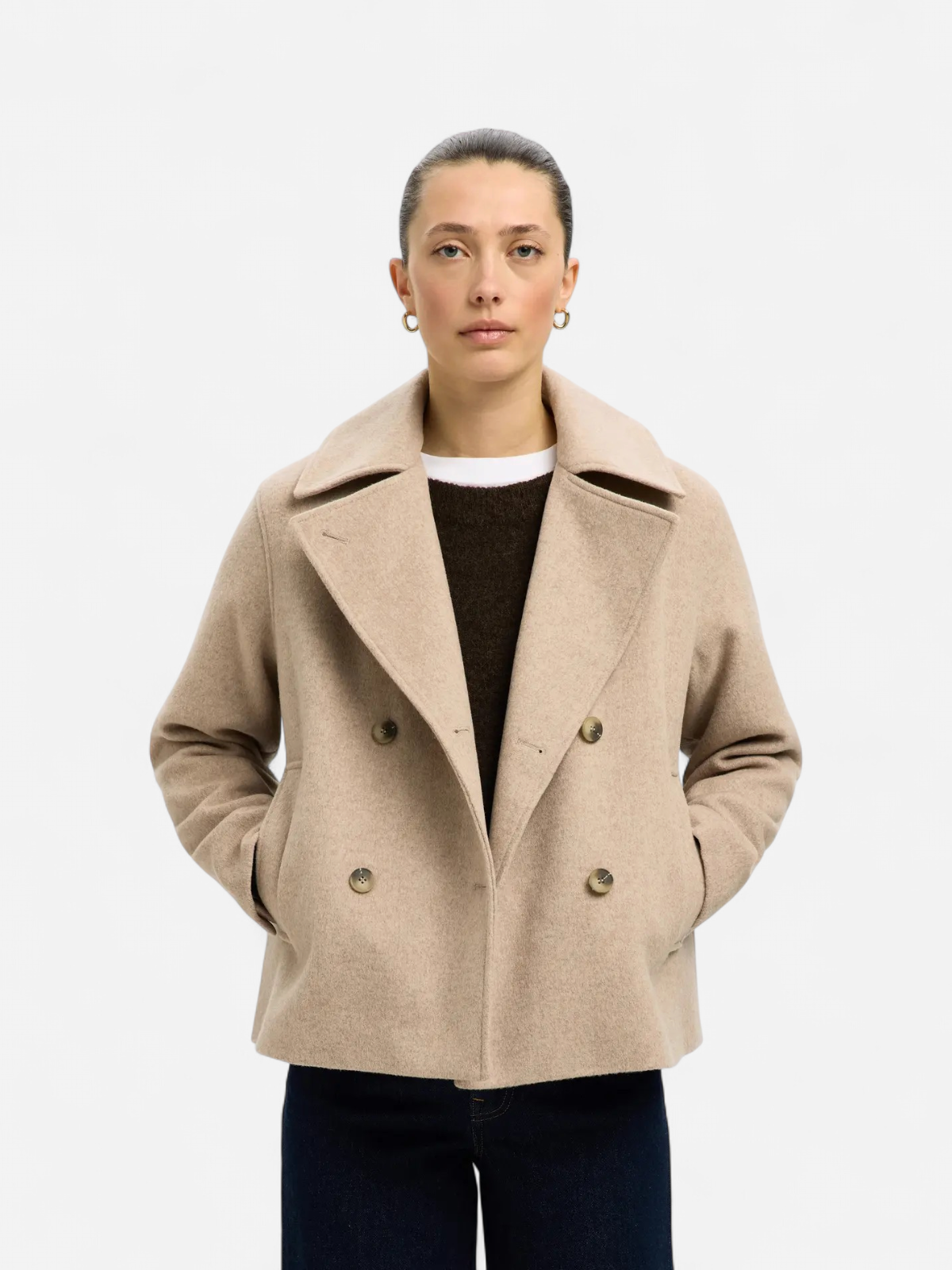 Selected Femme naisten villakangastakki, SLFALMA LANO JACKET Sandshell Melange - Kekäle.fi