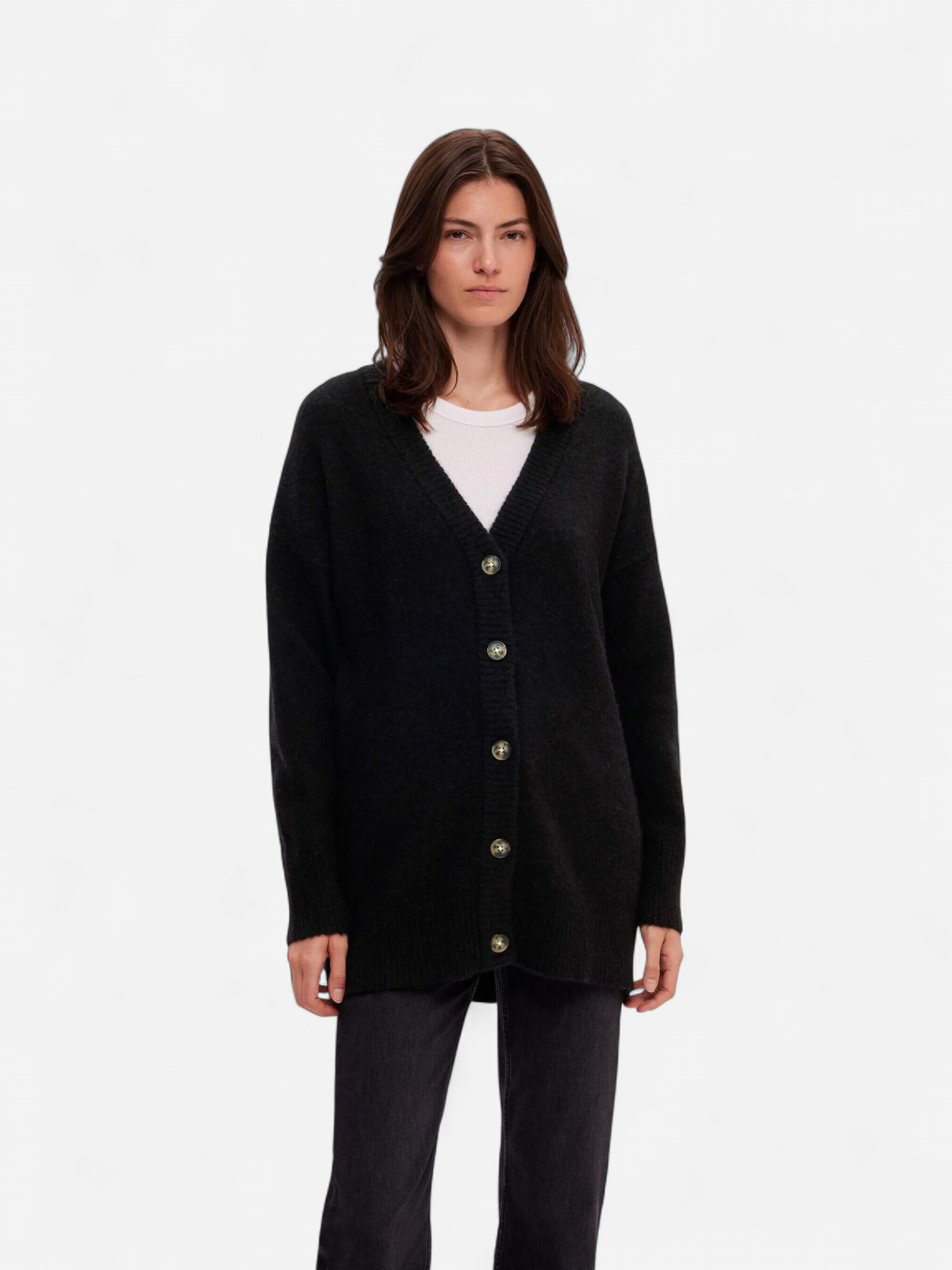 Selected Femme neuletakki, SLFMALINE LS KNIT LONG Musta - Kekäle.fi
