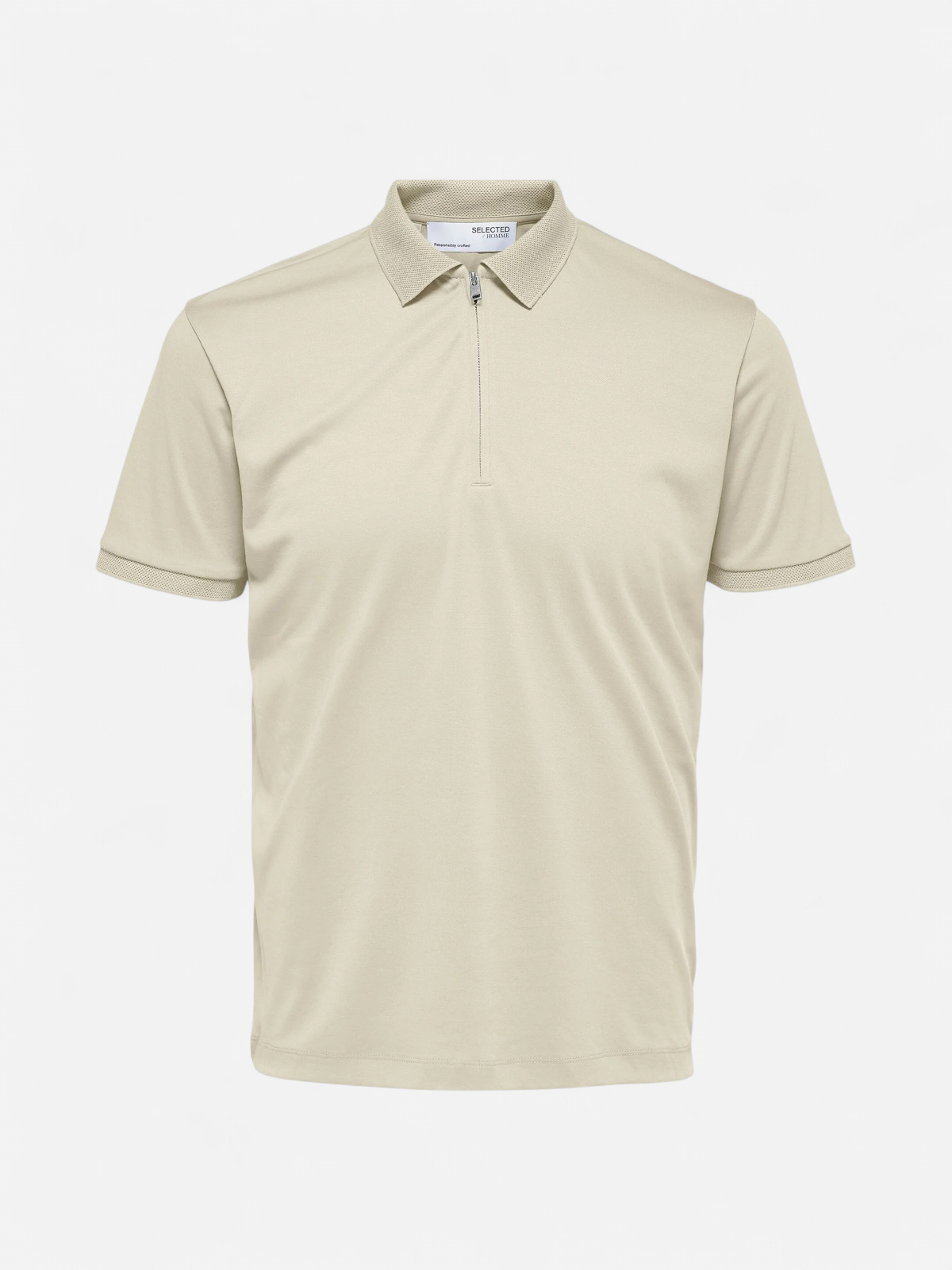 Selected Homme Fave Zip Polo Beige - Kekäle.fi