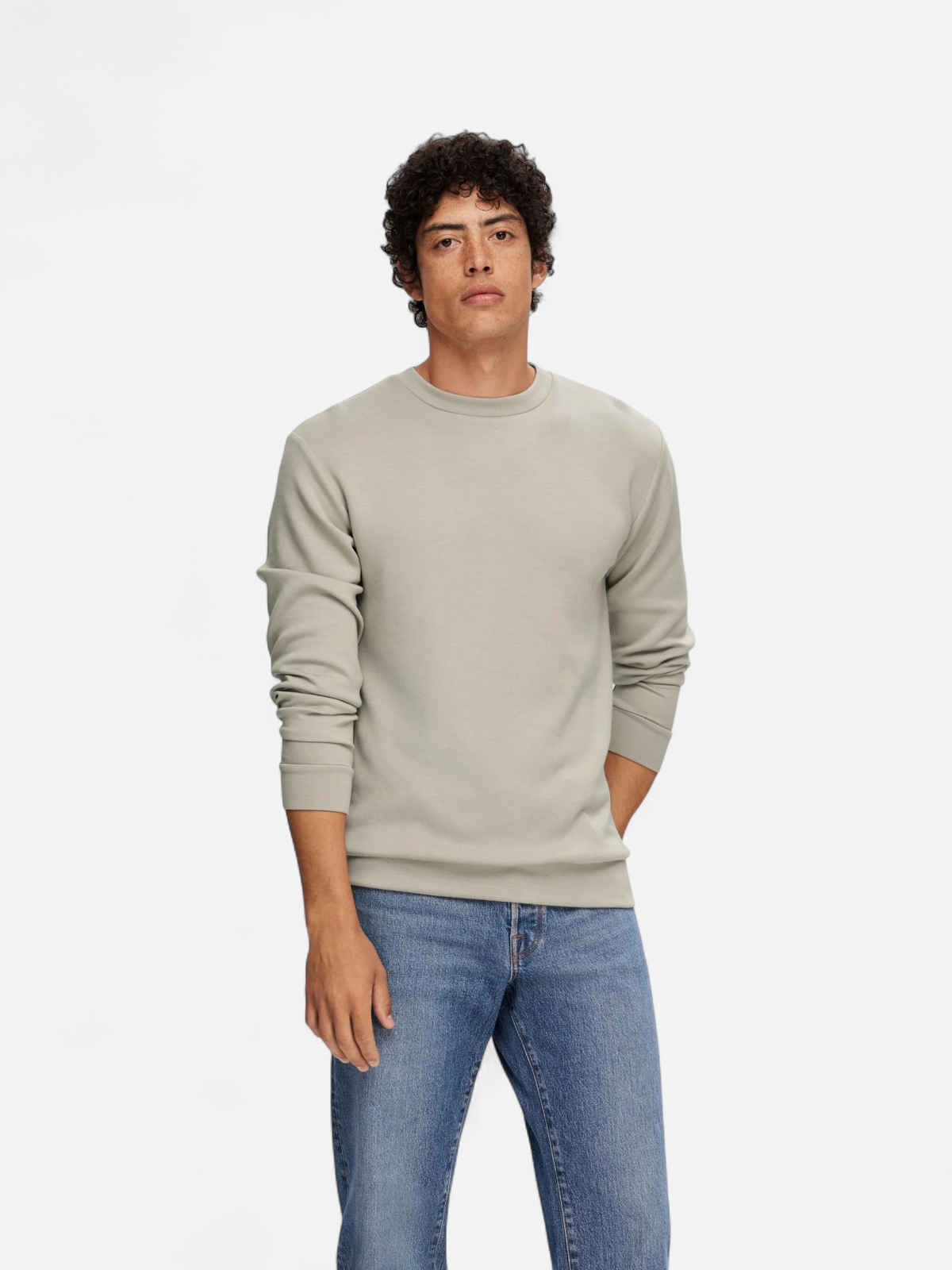 Selected miesten college, MANUEL SOFT CREW NECK Beige - Kekäle.fi