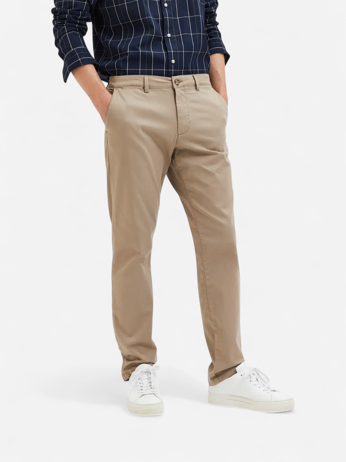 Selected miesten housut New Miles Flex Chino, greige - Kekäle.fi