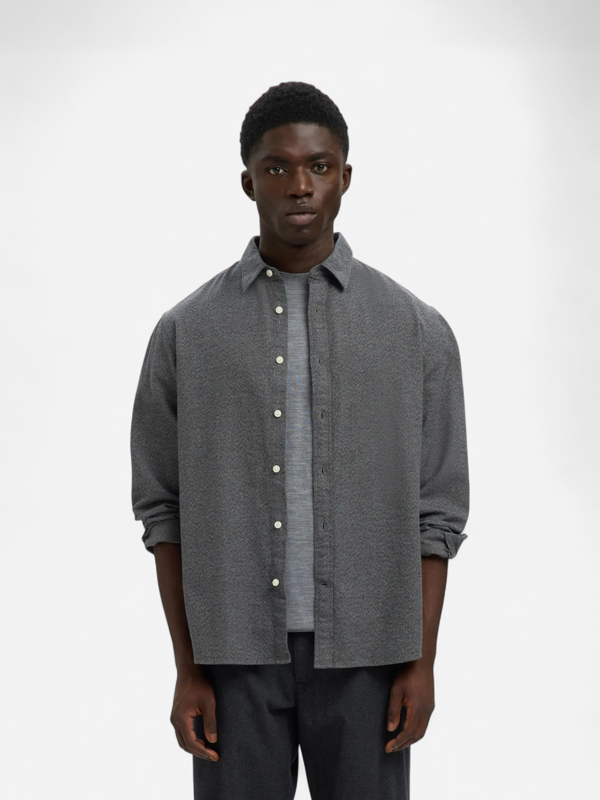 Selected miesten kauluspaita, REG NOAH BRUSHED TWIST SHIRT Gray Flannel Twisted Blac - Kekäle.fi