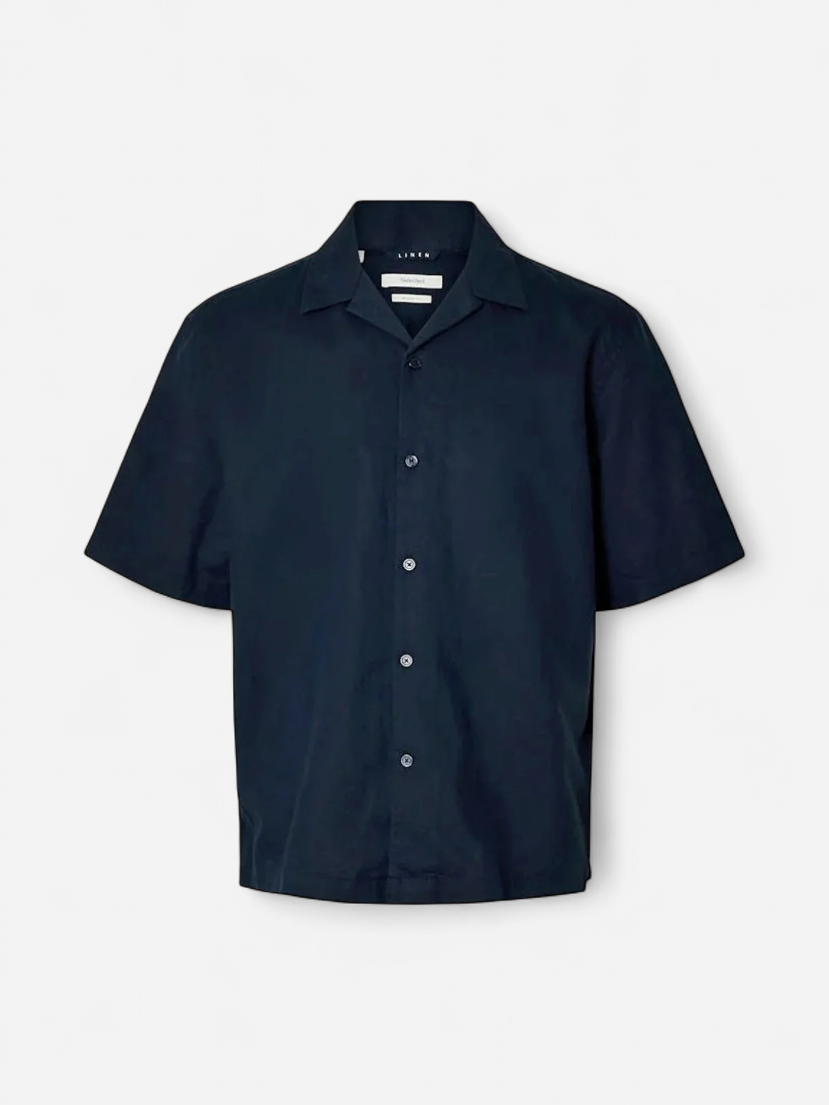 Selected miesten kauluspaita Resort Linen Blend SS Shirt K, Sky Captain - Kekäle.fi