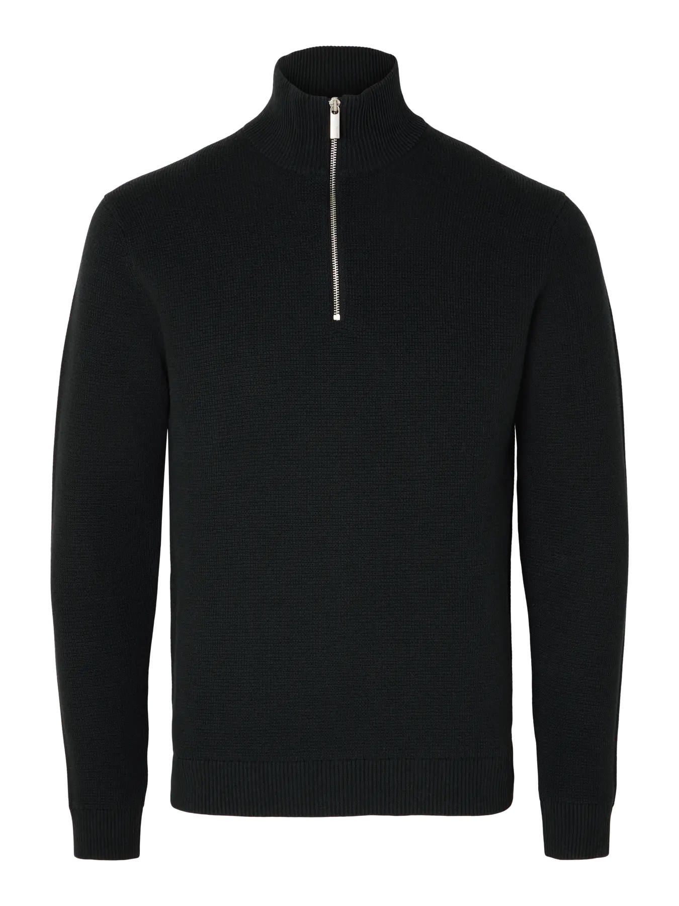 selected-miesten-neulepusero-dane-ls-knit-structure-half-zip-black-4