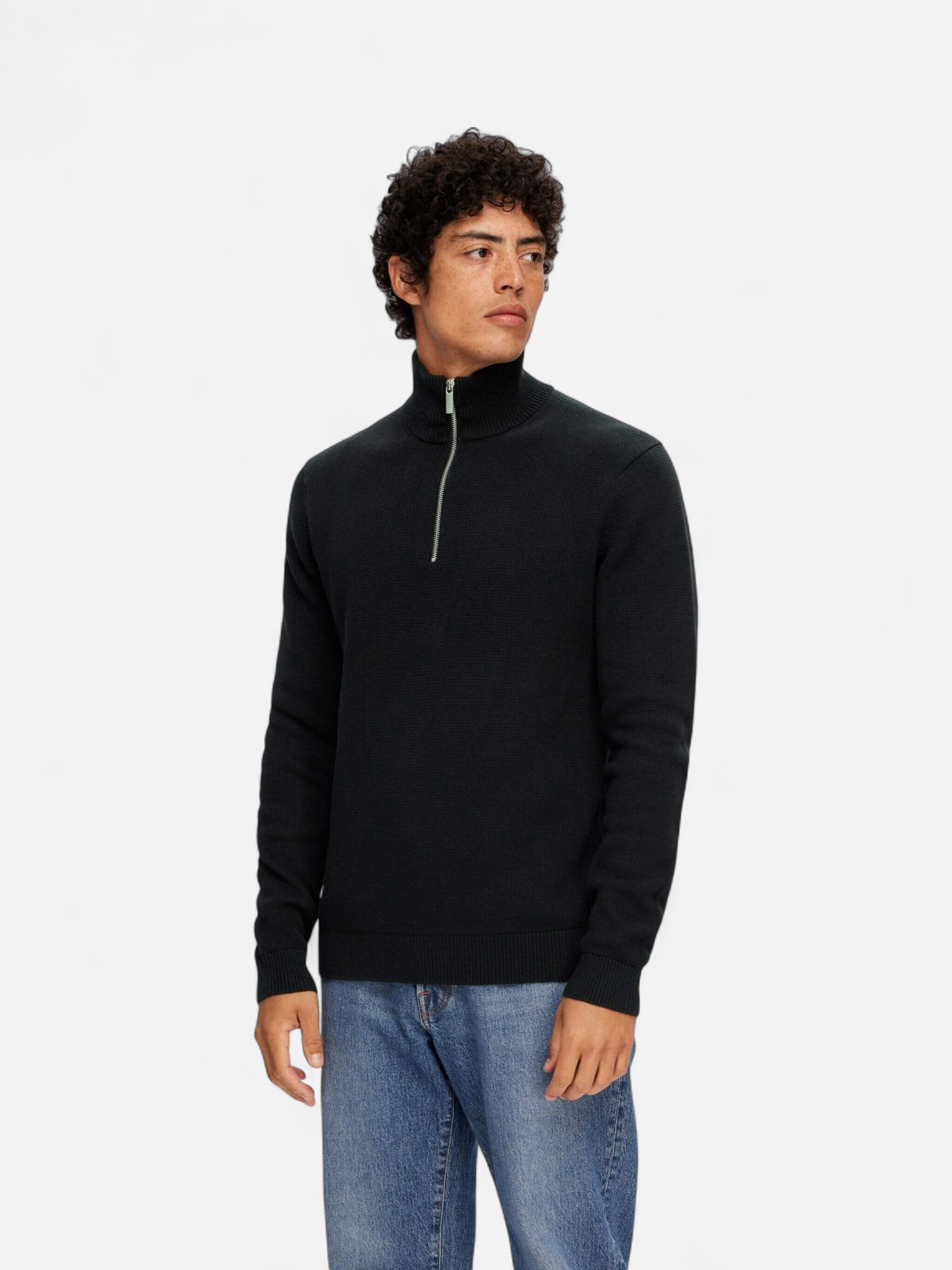 Selected Miesten Neulepusero, DANE LS KNIT STRUCTURE HALF ZIP Black - Kekäle.fi