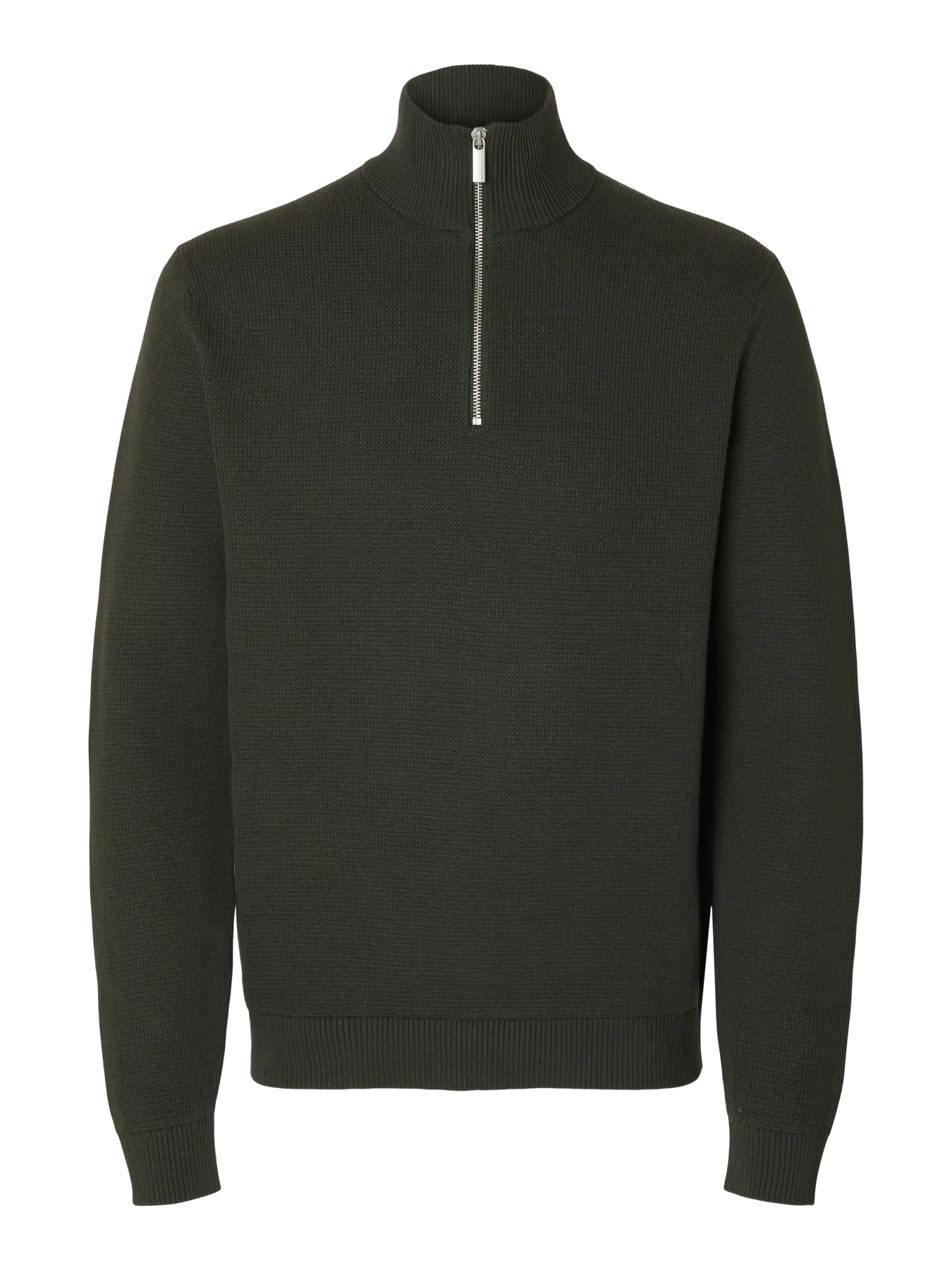 selected-miesten-neulepusero-dane-ls-knit-structure-half-zip-deep-forest-3