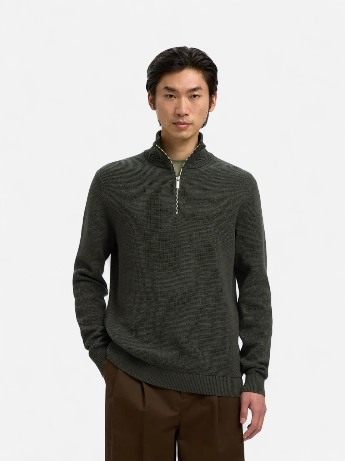Selected Miesten Neulepusero, DANE LS KNIT STRUCTURE HALF ZIP Deep Forest - Kekäle.fi