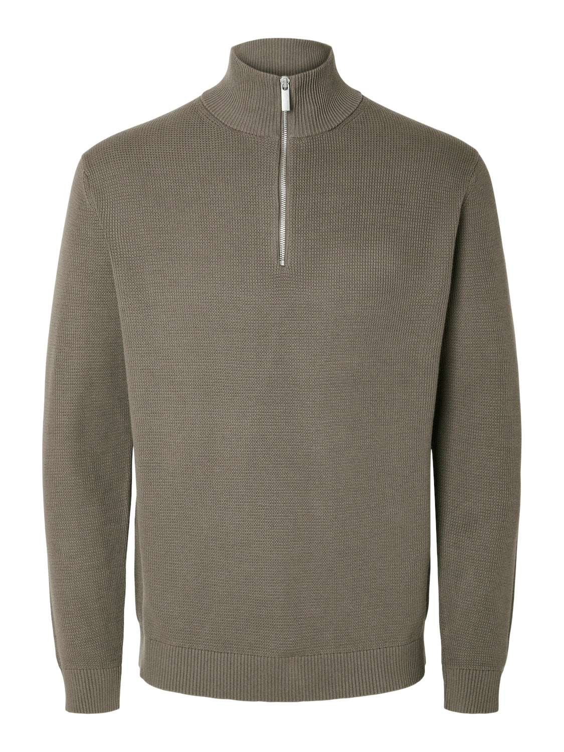 selected-miesten-neulepusero-dane-ls-knit-structure-half-zip-keskiruskea-1