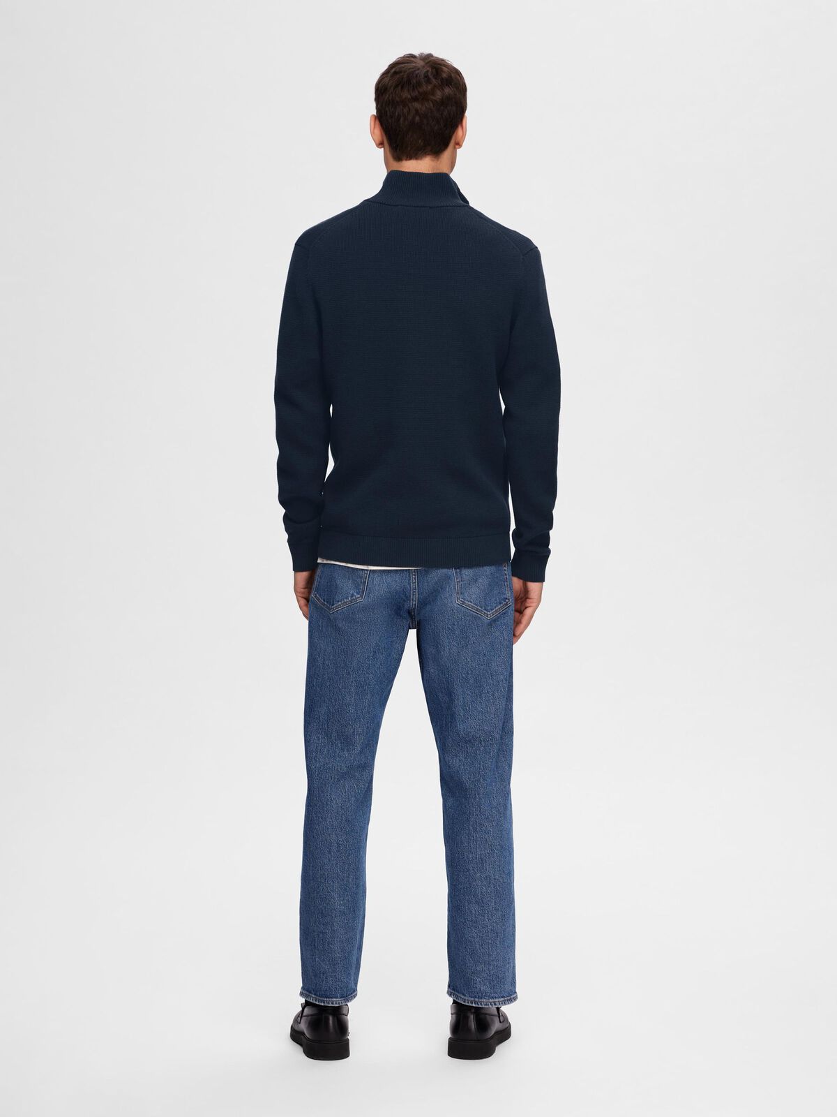 selected-miesten-neulepusero-dane-ls-knit-structure-half-zip-tummansininen-3