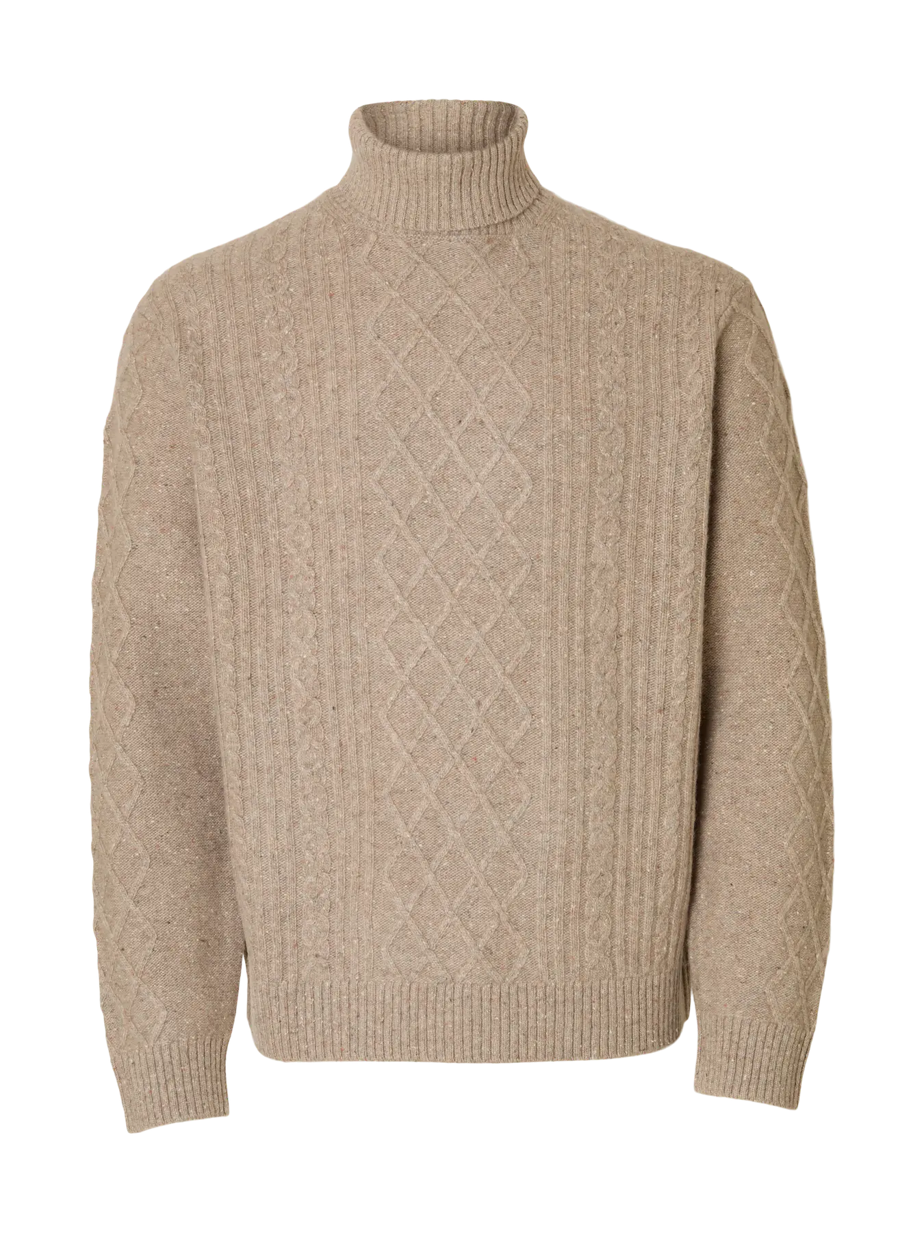 selected-miesten-neulepusero-slhneil-ls-knit-relaxed-cable-roll-neck-oatmeal-neps-3