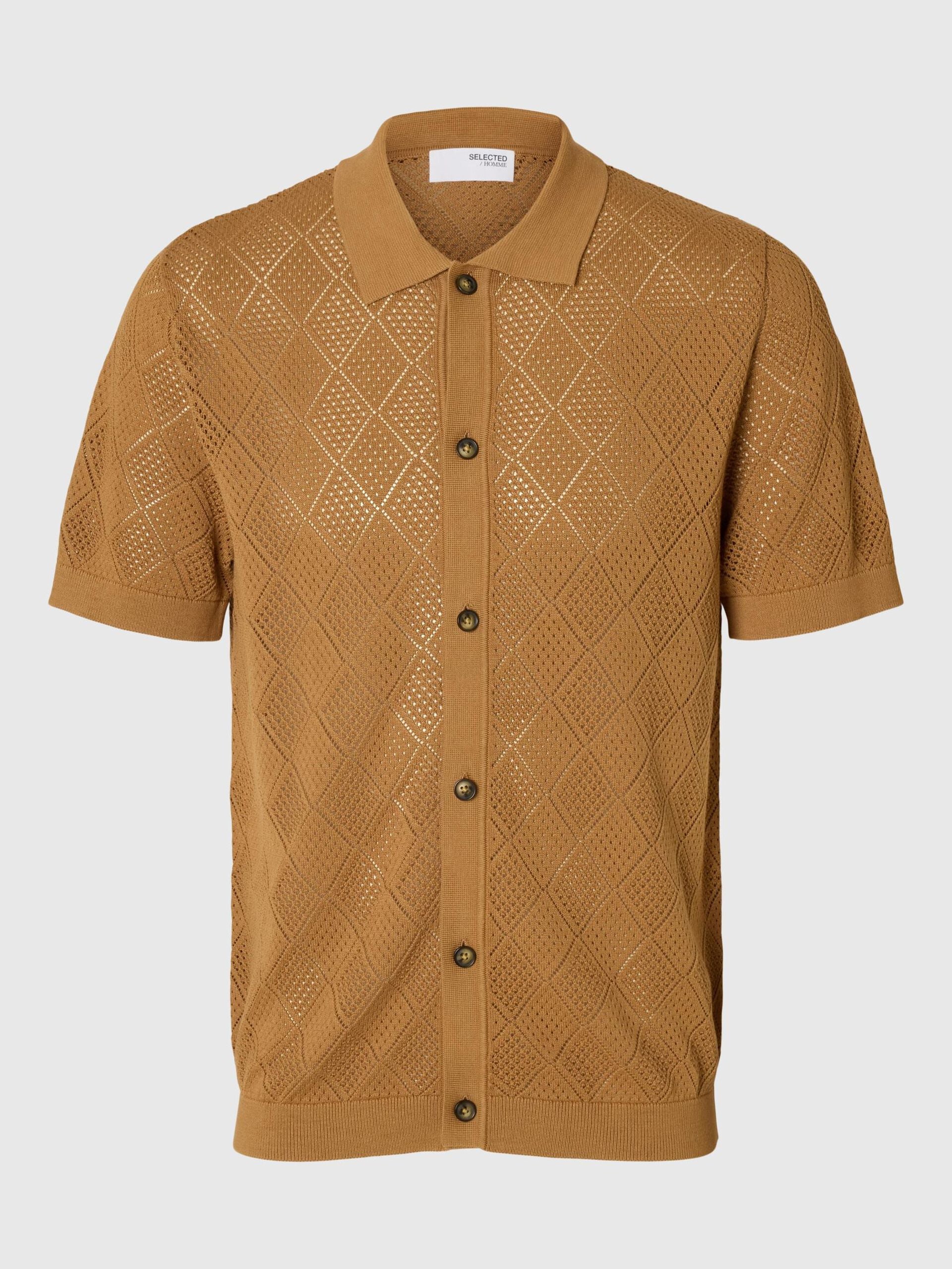 selected-miesten-paita-arco-ss-knit-structure-polo-keskiruskea-3