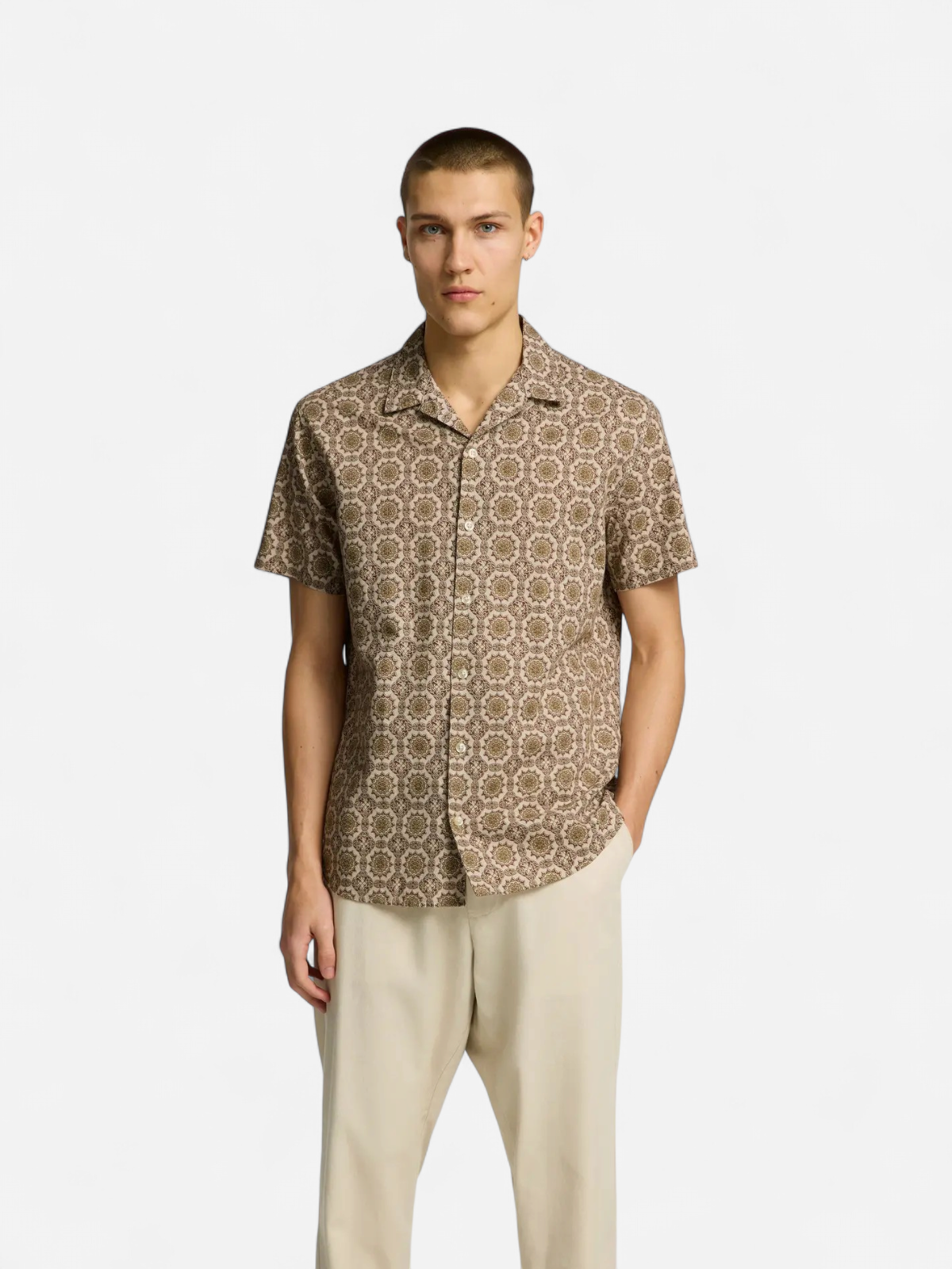 Selected Miesten Paita NEW LINEN SHIRT RESORT Ruskea Kuosi - Kekäle.fi