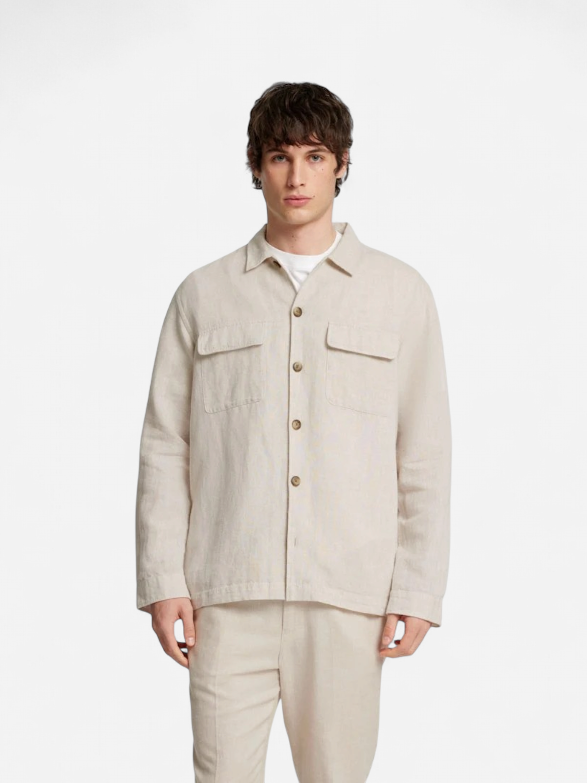 Selected miesten paitatakki Leroy Sun Overshirt, Beige - Kekäle.fi