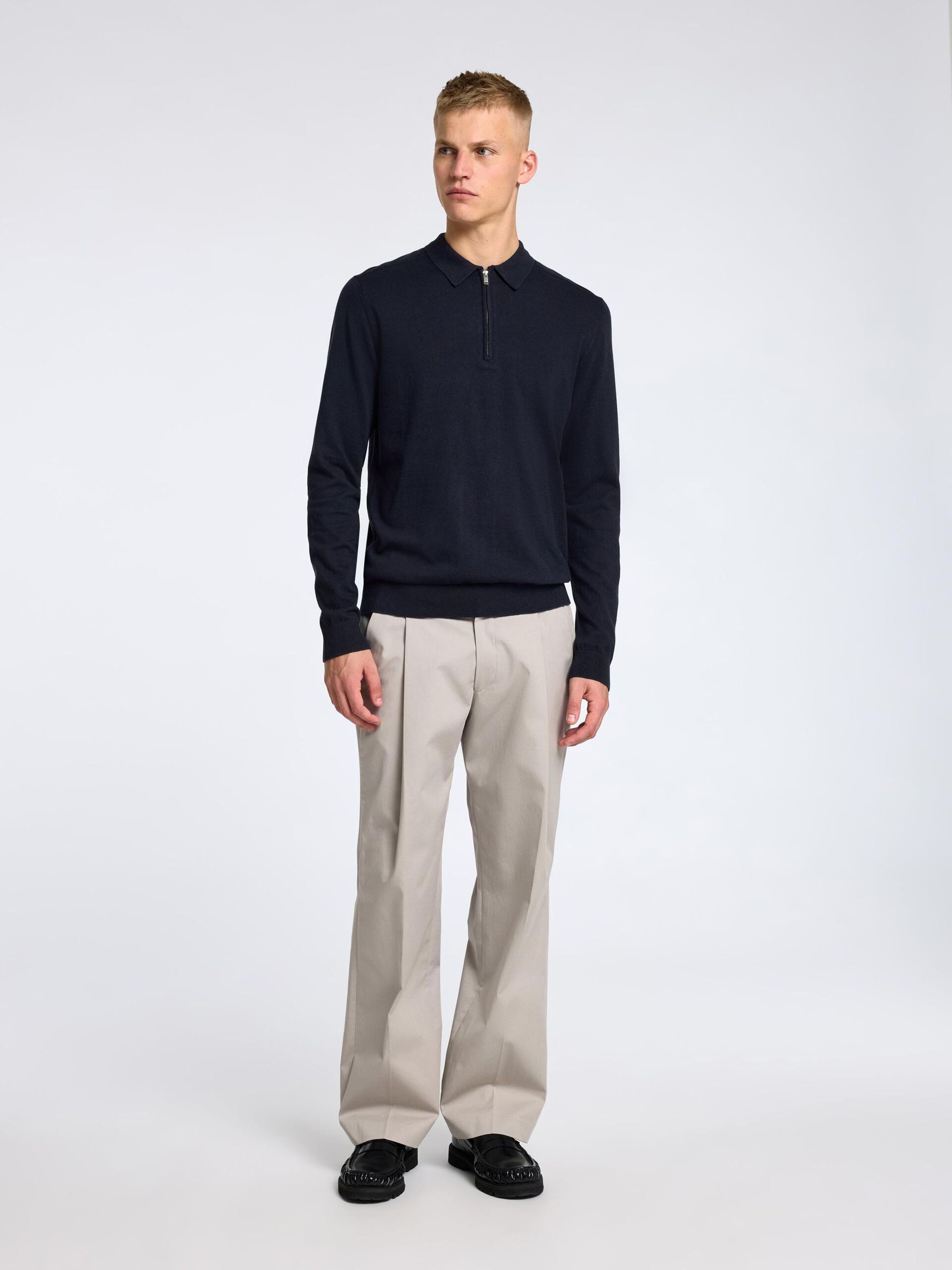 selected-miesten-pitkahihainen-pikeepaita-slhberg-ls-half-zip-polo-tummansininen-2