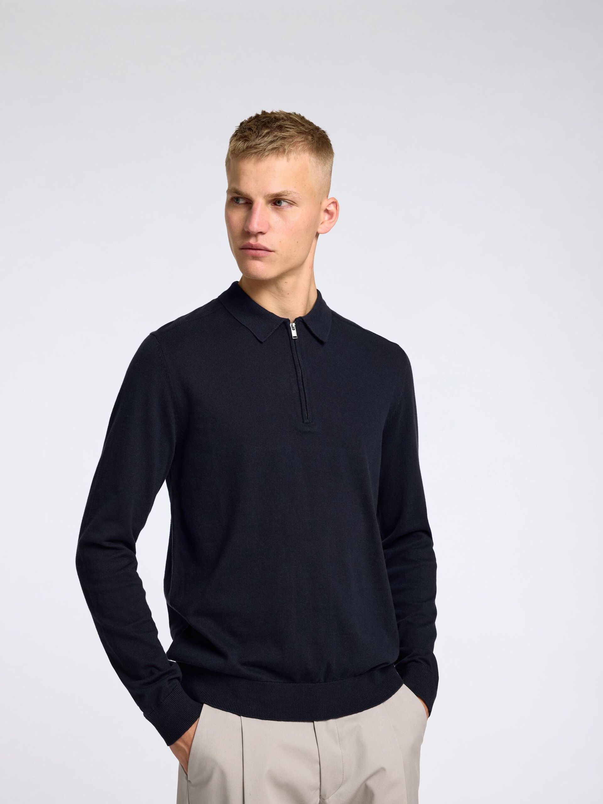 selected-miesten-pitkahihainen-pikeepaita-slhberg-ls-half-zip-polo-tummansininen-3