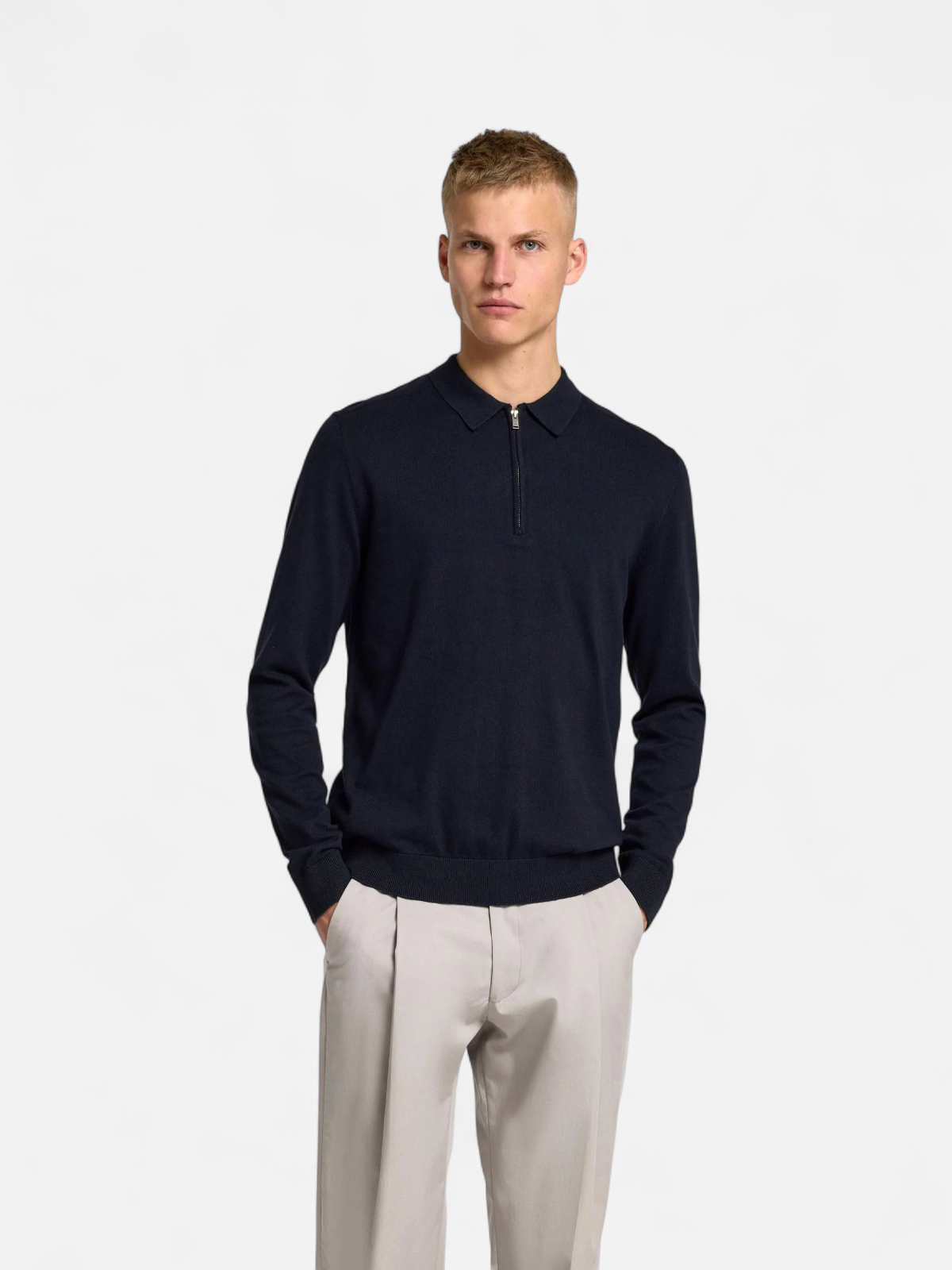Selected miesten pitkähihainen pikeepaita, SLHBERG LS HALF ZIP POLO Tummansininen - Kekäle.fi