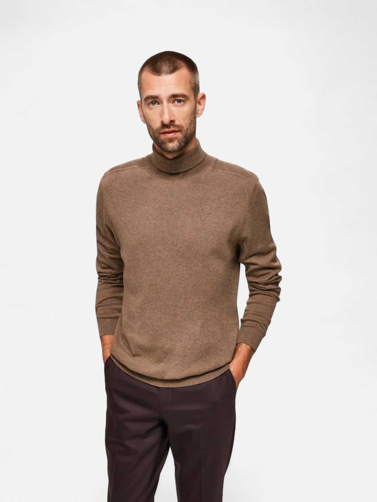Selected, Miesten Pooloneule, Berg Roll Neck Beige - Kekäle.fi
