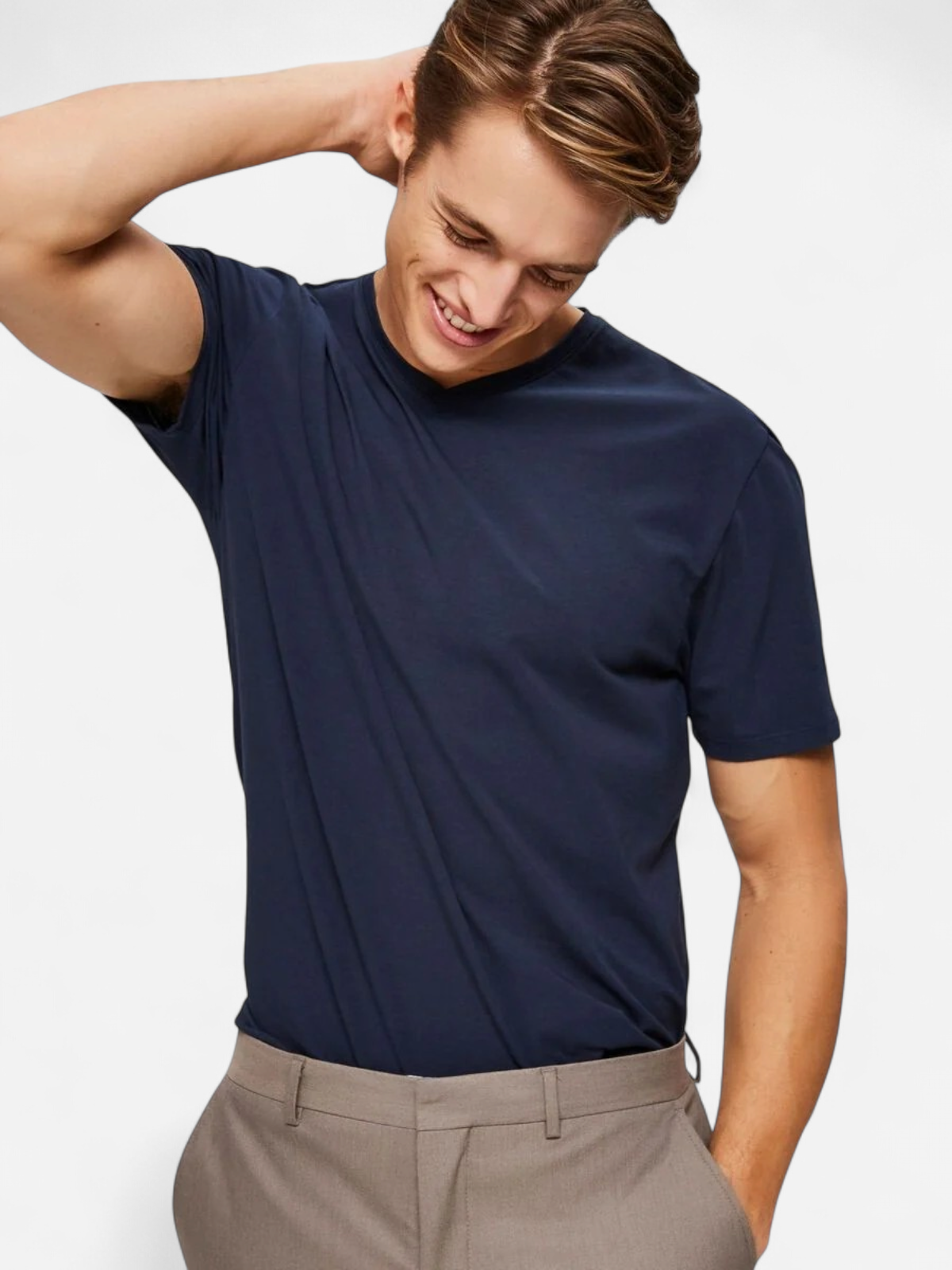 Selected Miesten T-paita, Pima Ss V-neck Tummansininen - Kekäle.fi