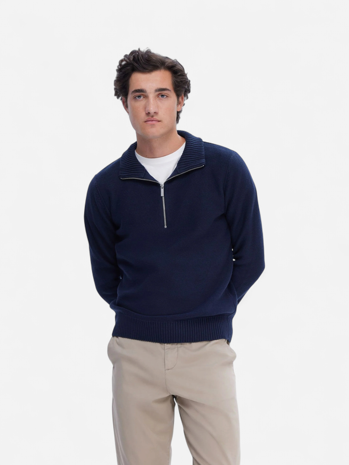 Selected neule, AXEL LS KNIT HALF ZIP Tummansininen - Kekäle.fi