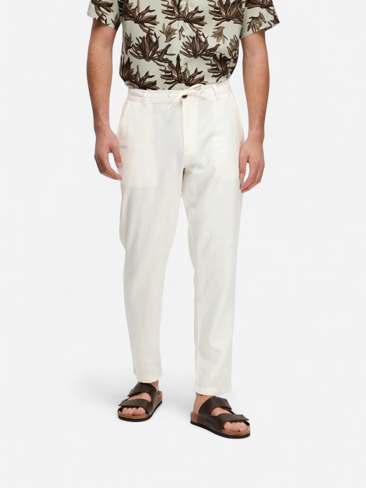 Selected pellavahousut, SLIM TAPE BRODY LINEN PANT Cloud Dancer - Kekäle.fi