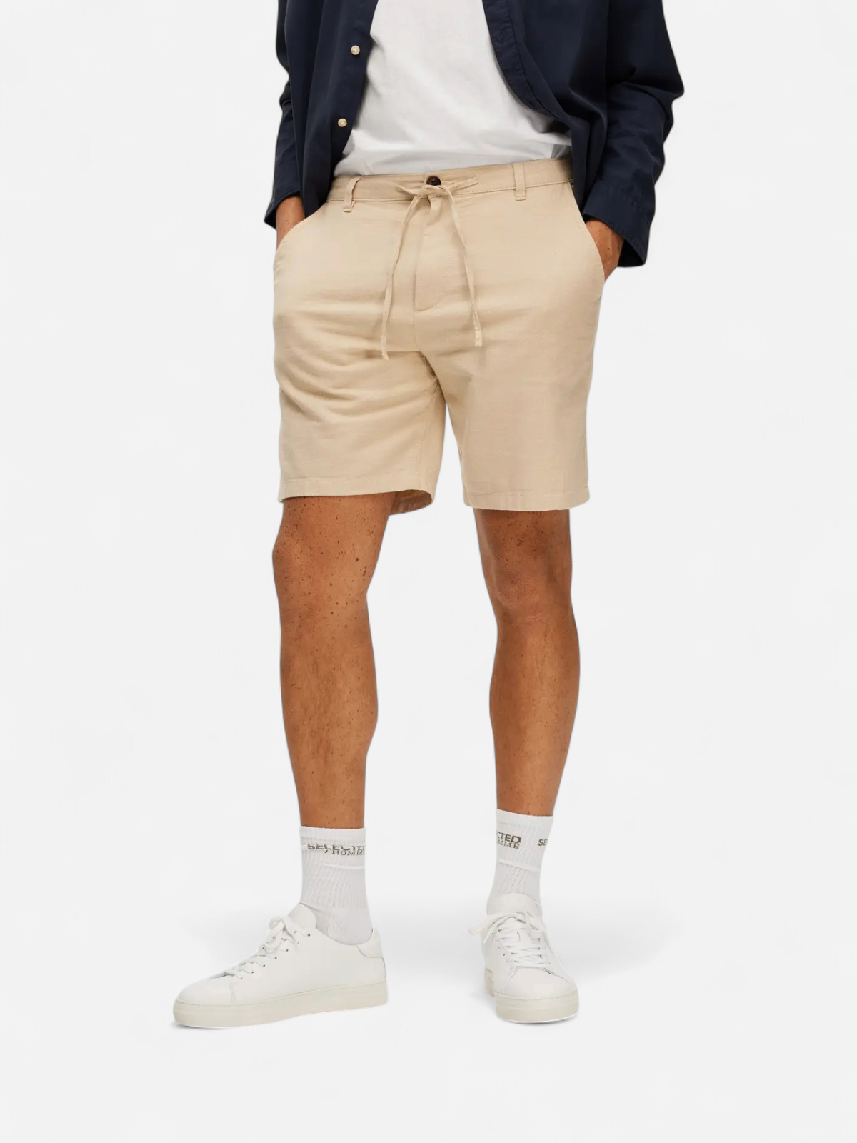 Selected shortsit, COMFORT BRODY LINEN SHORTS Incense Mixed W. Oatmeal - Kekäle.fi