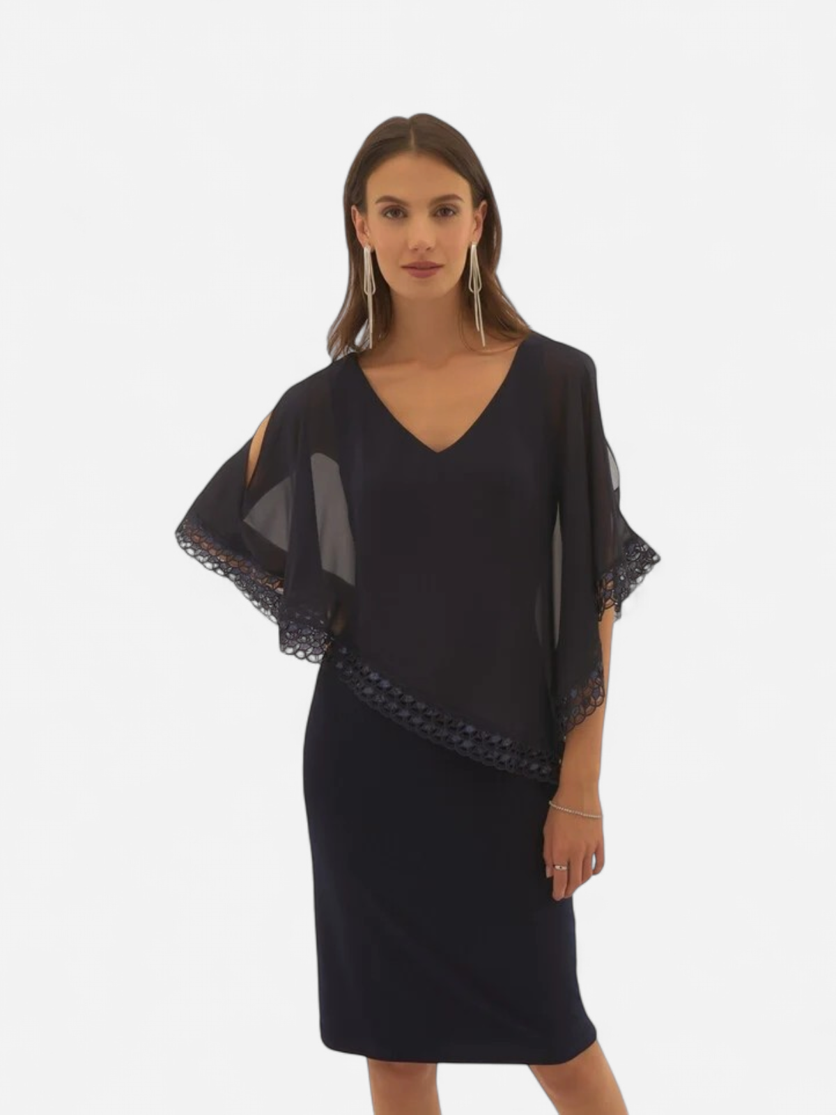 Ribkoff naisten mekko Silky Knit and Shiffon Poncho Dress, tummansininen - Kekäle.fi