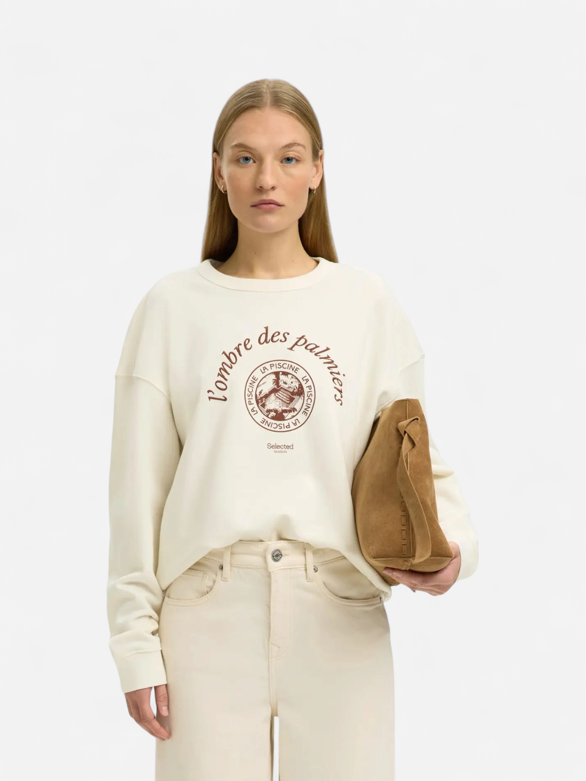 Selected Femme naisten collegepaita Slfelisa LS Sweat, Egret Potters Clay - Kekäle.fi