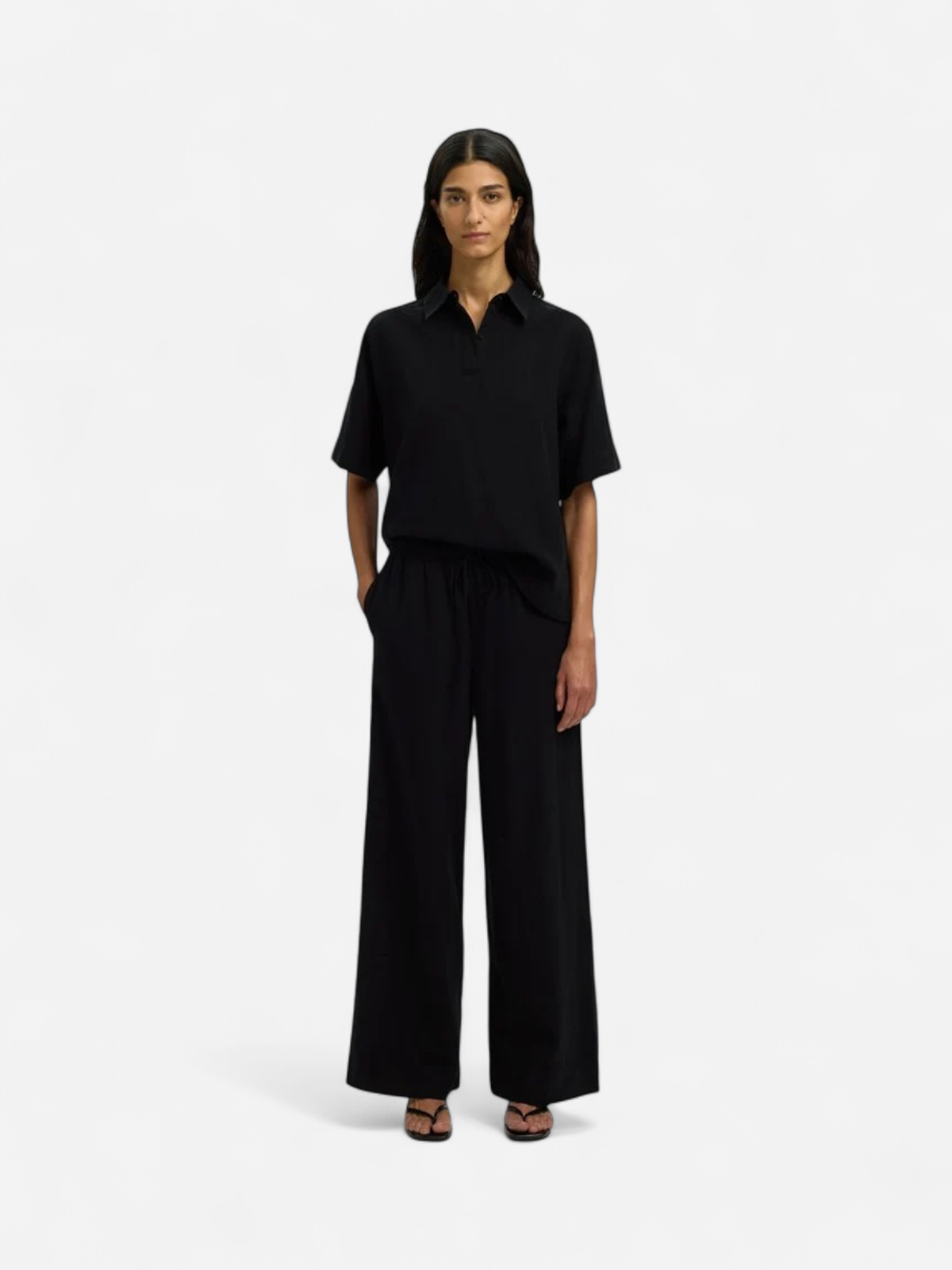 Selected Femme naisten housut SLFLuisa MW Wide Linen Blend Pant, musta - Kekäle.fi
