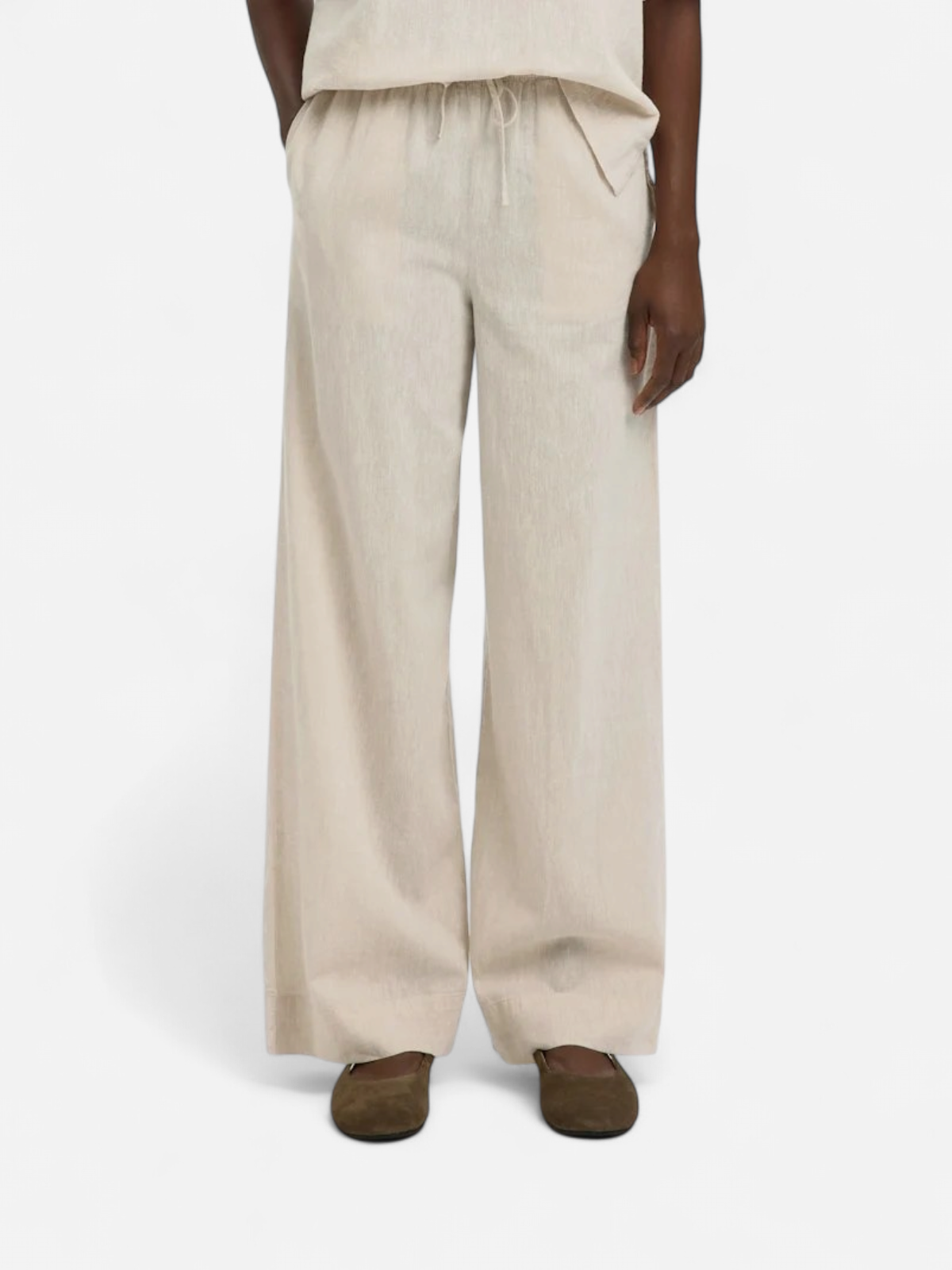Selected Femme naisten housut SLFLuisa MW Wide Linen Blend Pant, Sandshell - Kekäle.fi