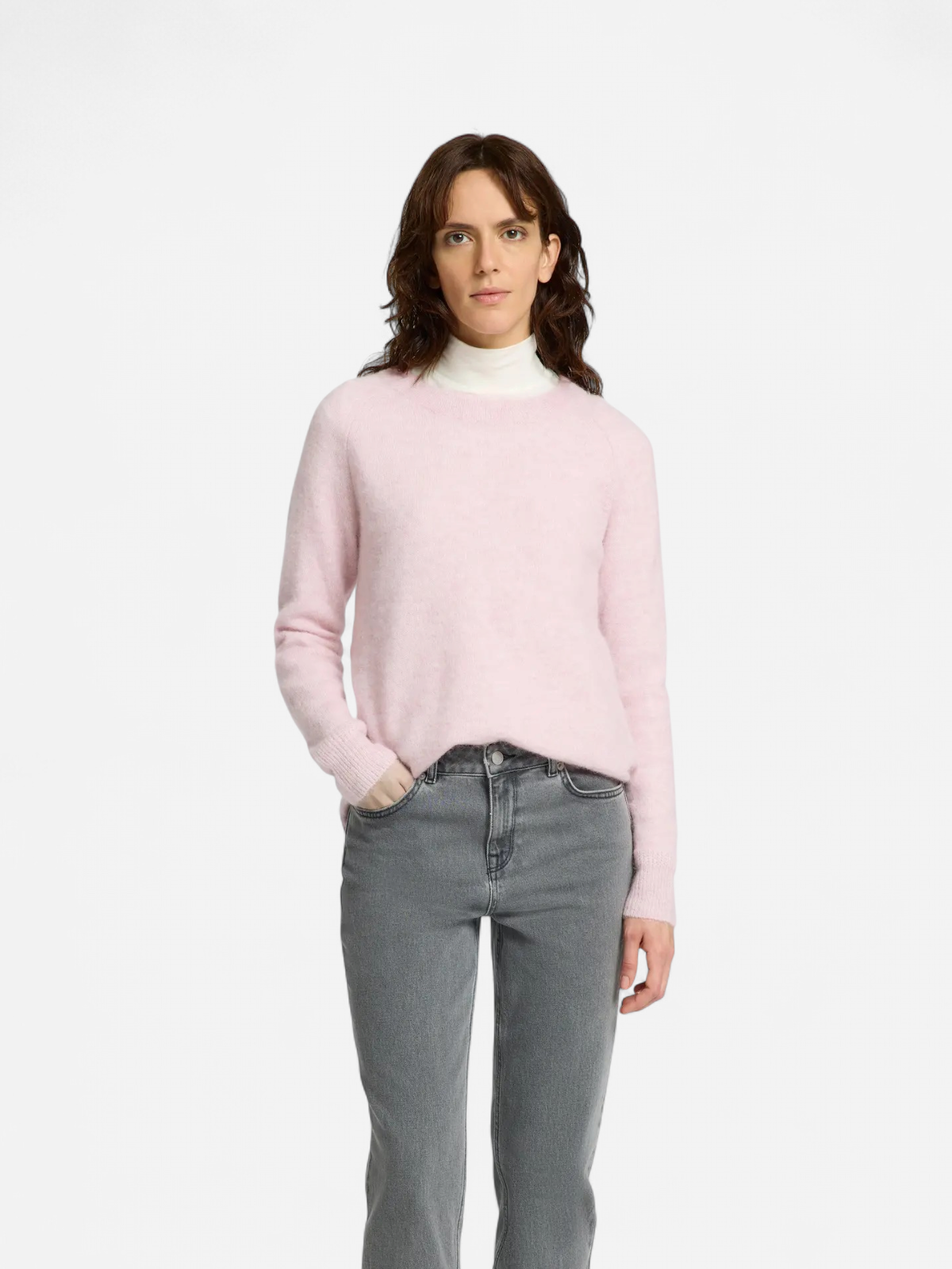 Selected Femme Naisten Neulepaita, Lulu LS Knit O-Neck, Bleached Mauve Melan - Kekäle.fi