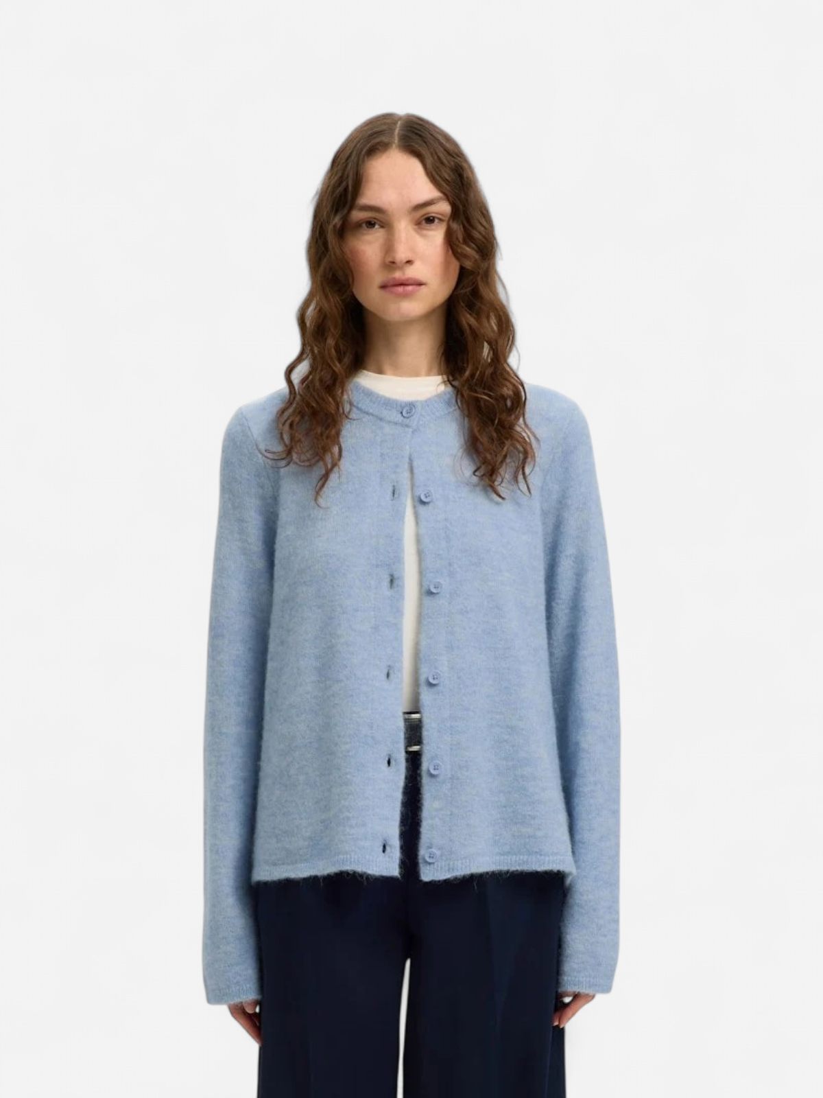 Selected Femme naisten neuletakki SLFLULU NEW LS KNIT CARDIGAN, Cashmere Blue Melange - Kekäle.fi