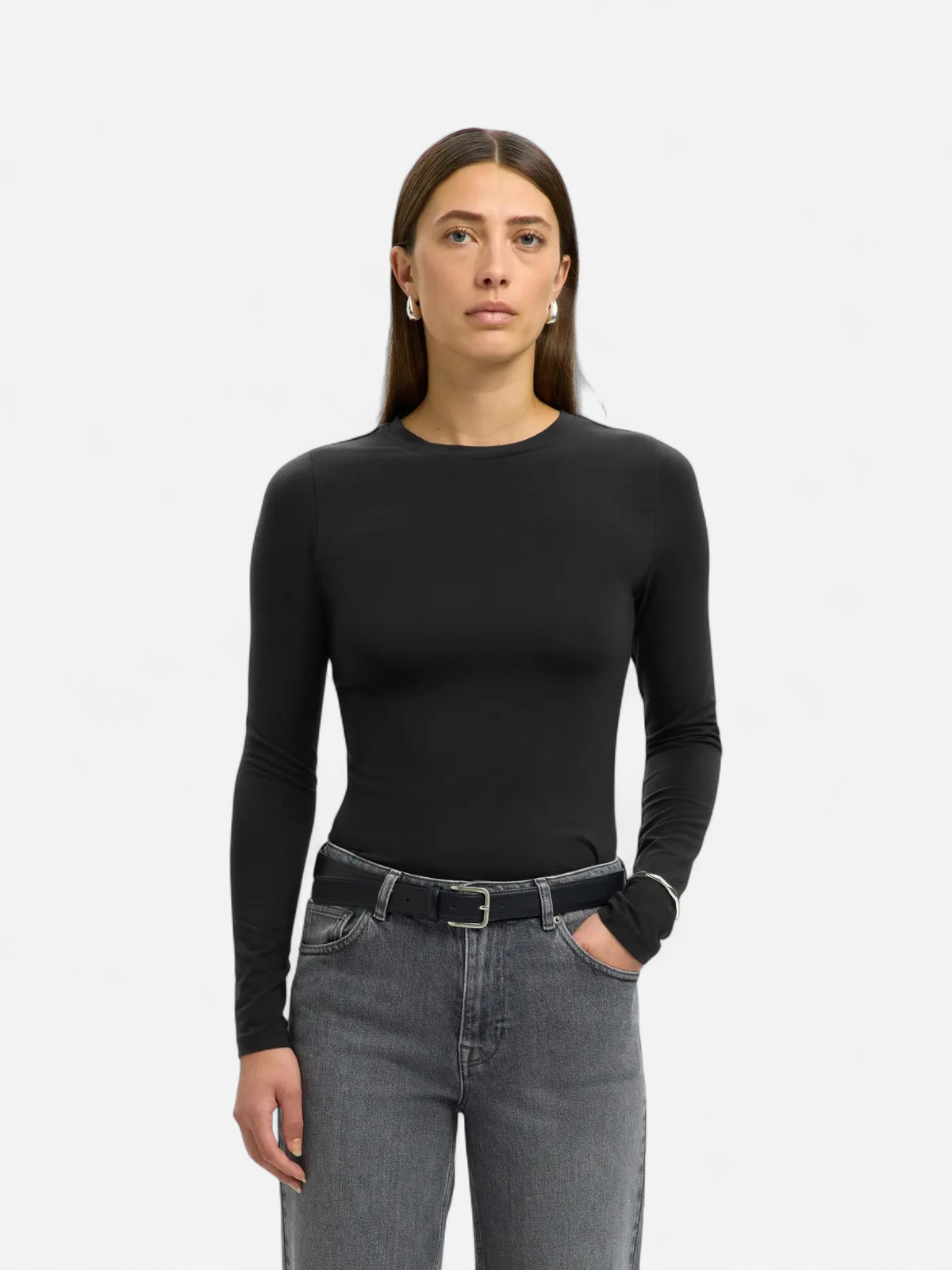 Selected Femme naisten paita SLFMANJA LS O-NECK NOOS, musta - Kekäle.fi