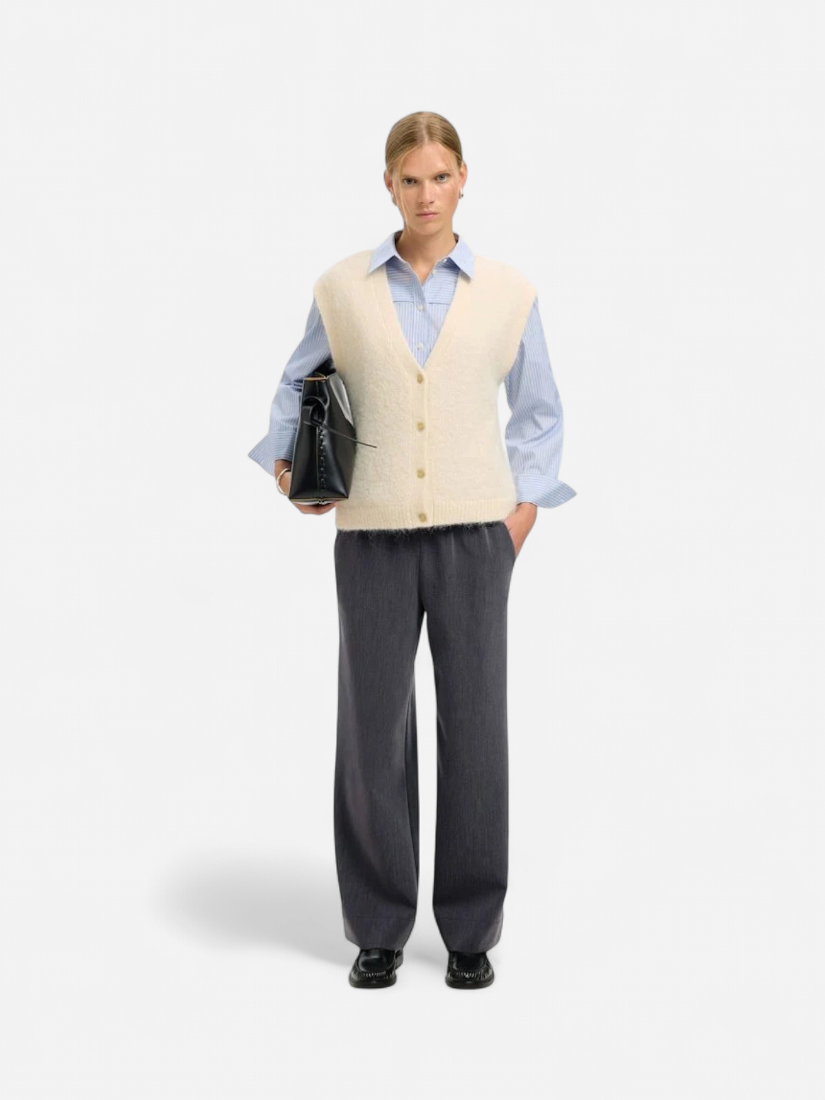 Selected Femme naisten housut SLFPATRICIA MW WIDE PANT B, Medium Grey Melange - Kekäle.fi