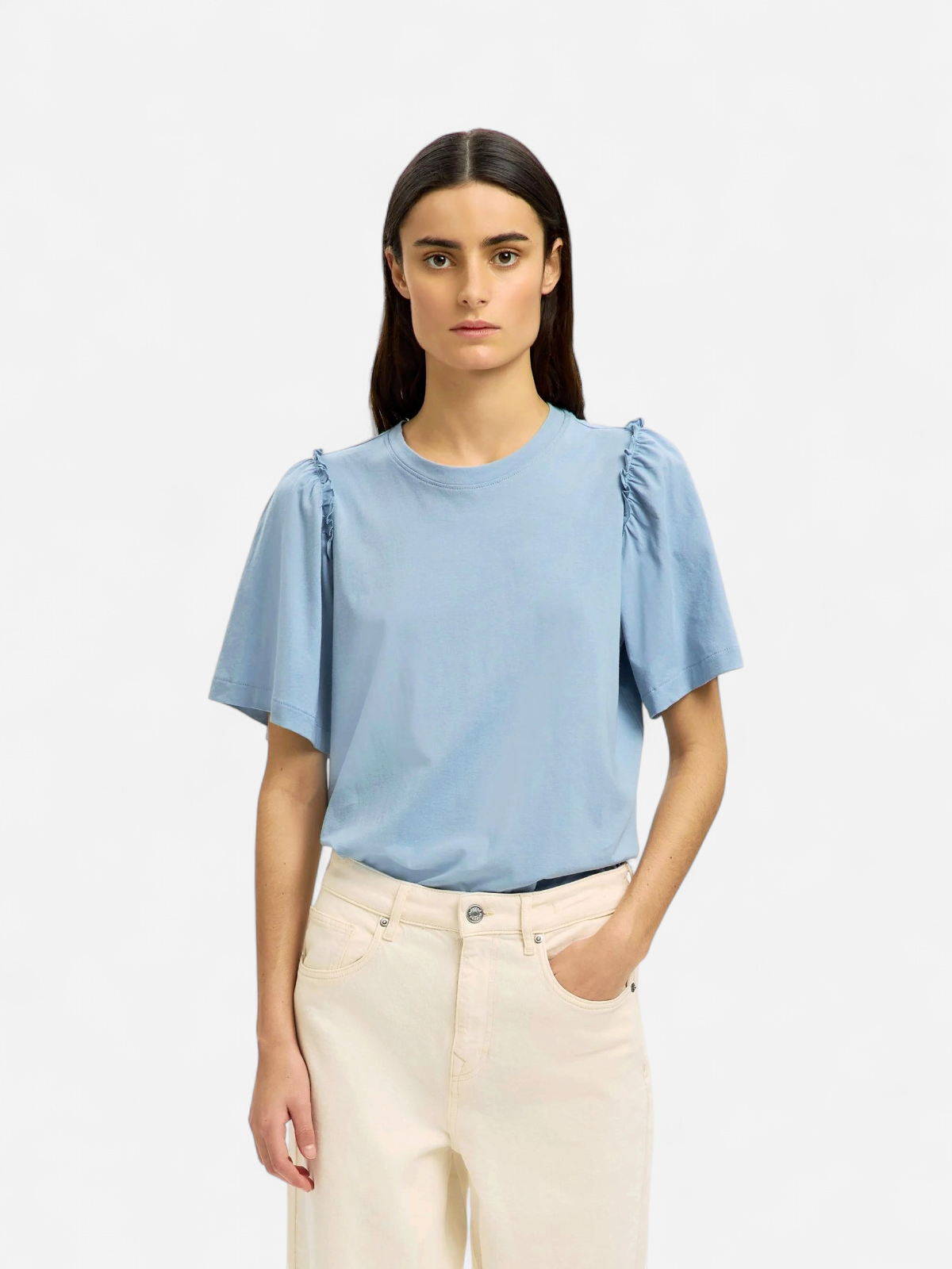 SLFPENELOPE 2/4 RUFFLE TEE NOOS Dusty Blue - Kekäle.fi
