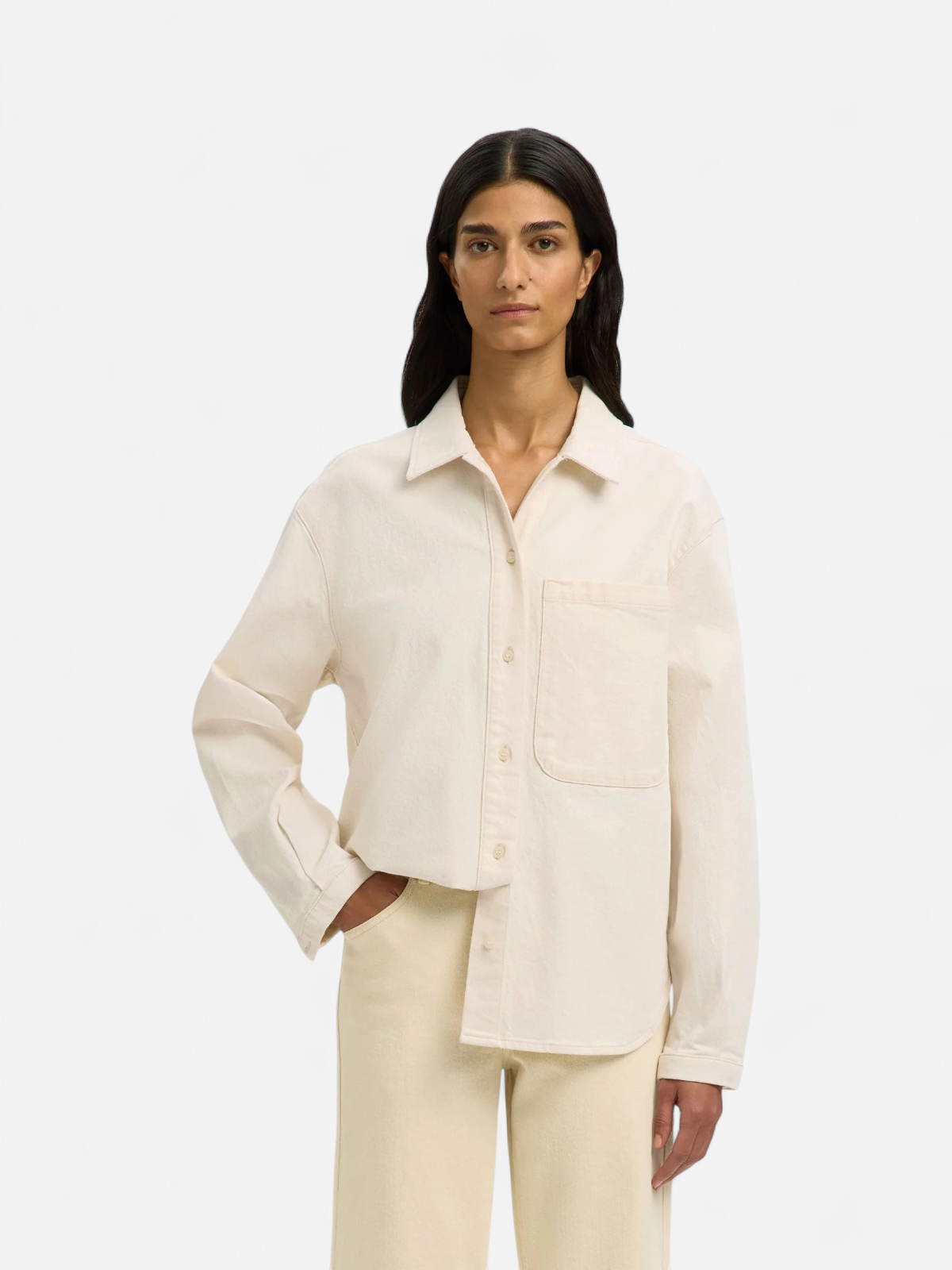Selected Femme naisten farkkupaita SLFRELAXED Ebba Denim Shirt, egret - Kekäle.fi