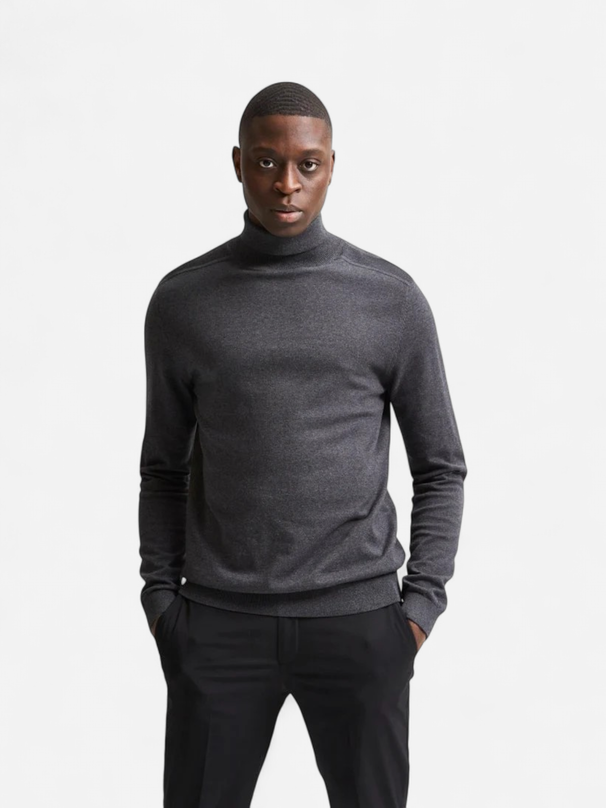 Selected miesten pooloneule Berg Roll Neck Noos, Antracit Melange - Kekäle.fi