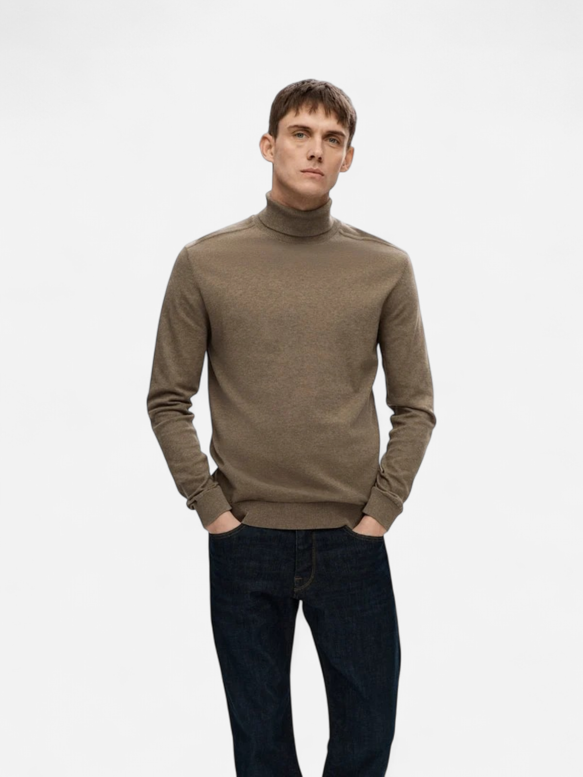 Selected Miesten Pooloneule Berg Roll Neck NOOS, Teak Melange - Kekäle.fi