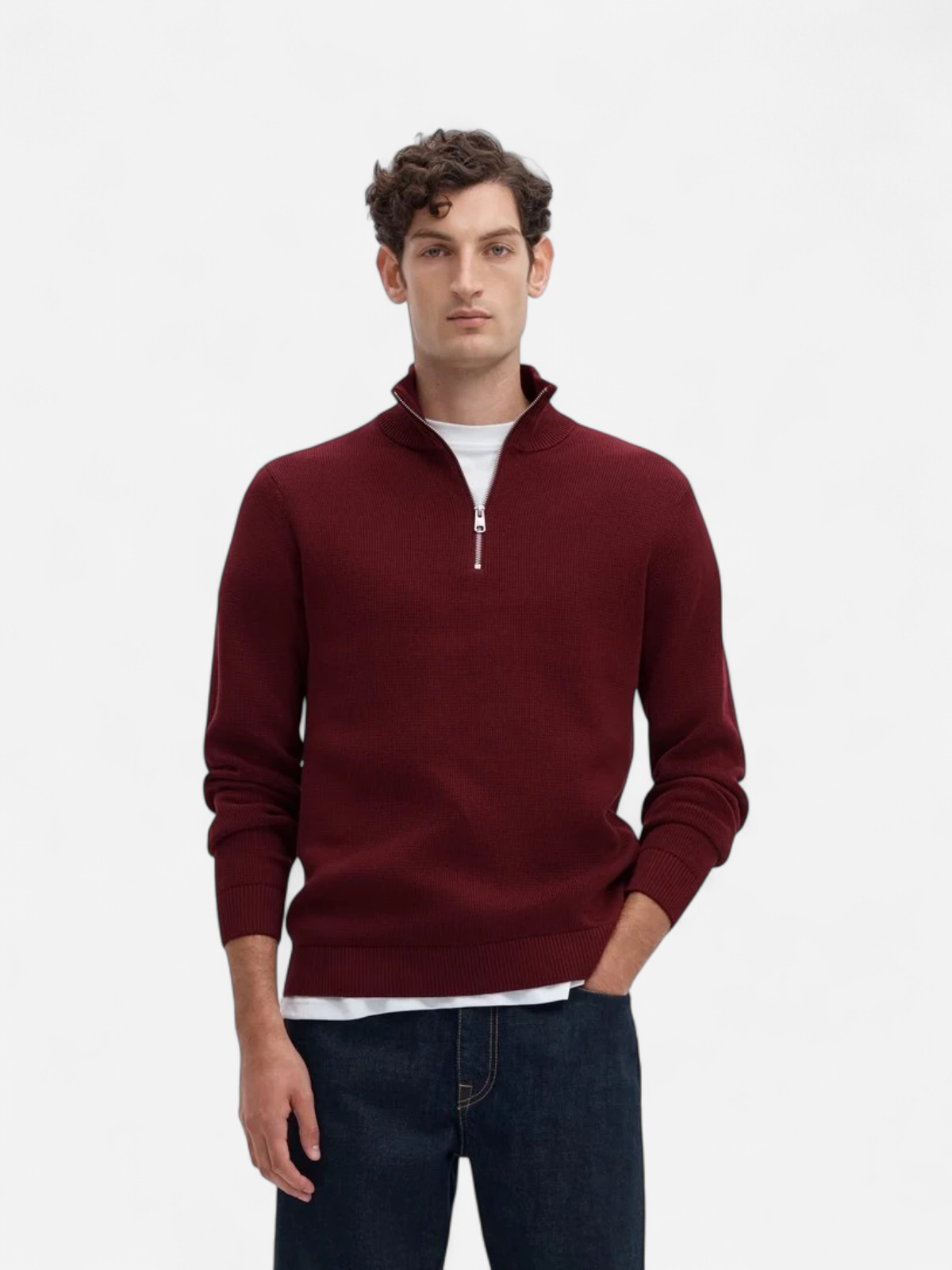 SLHDANE LS KNIT STRUCTURE HALF ZIP NOOS Tawny Port - Kekäle.fi