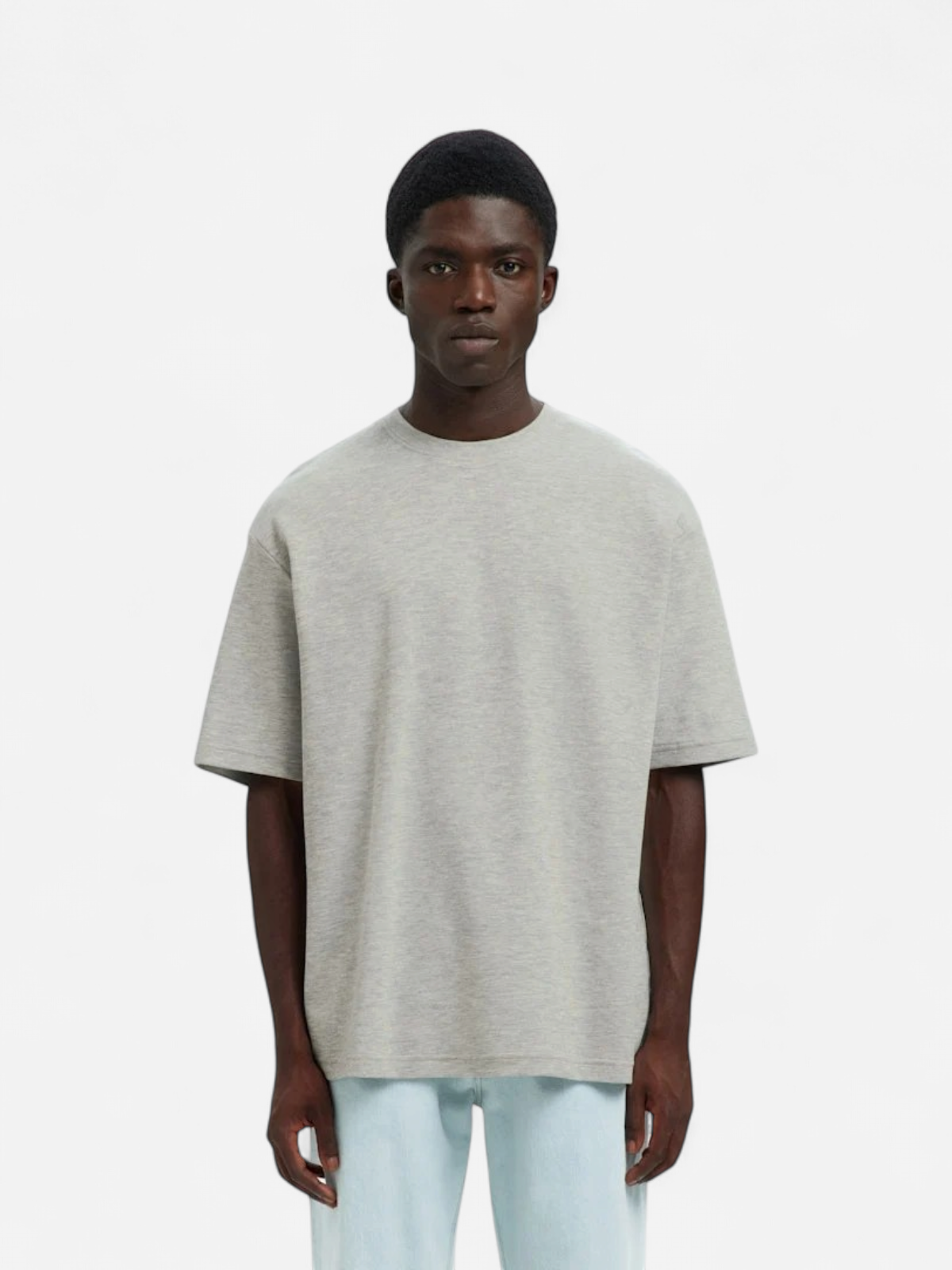 Selected miesten t-paita, LOOSE OSCAR SS O-NECK, Light Grey Melange - Kekäle.fi