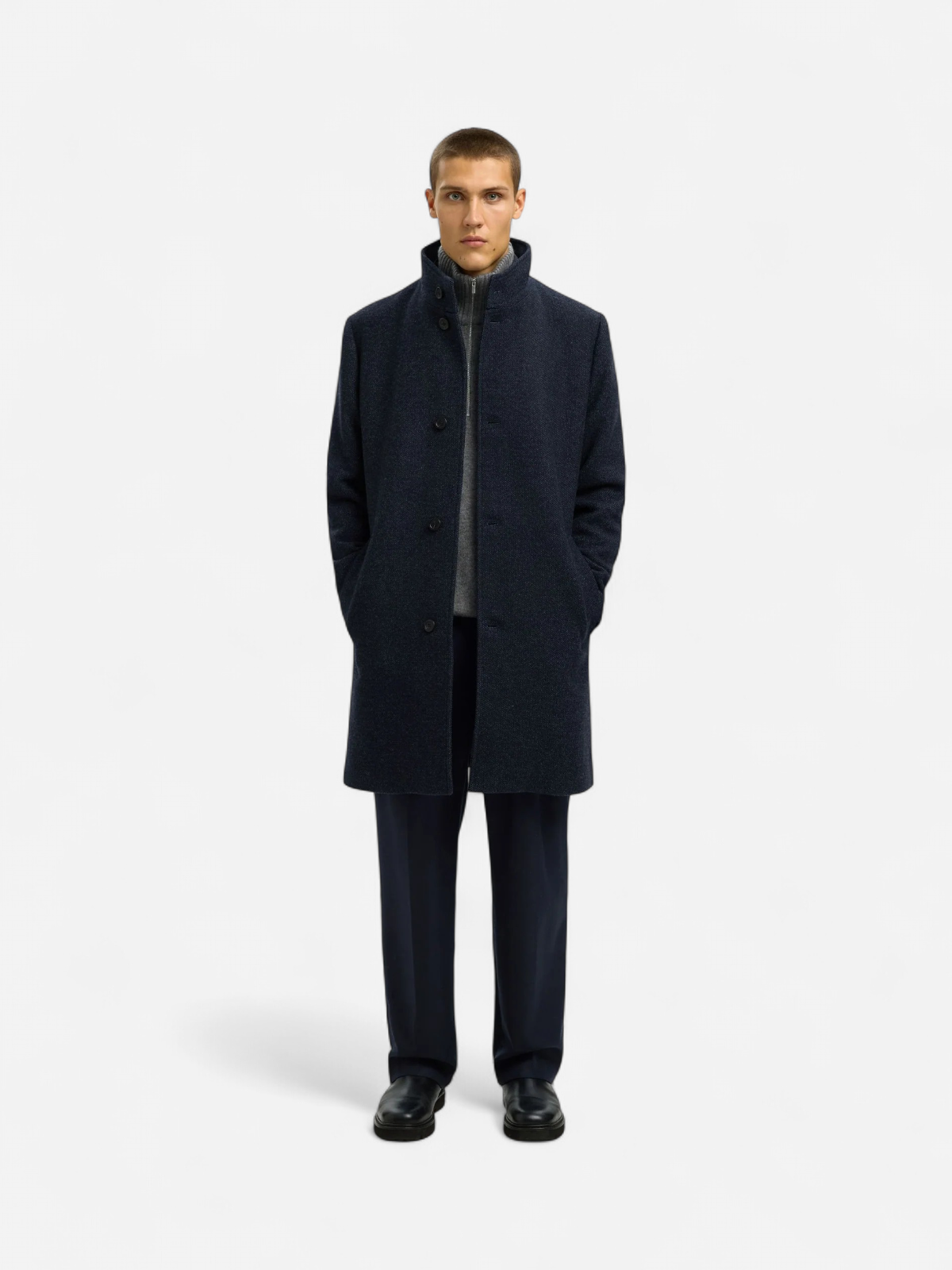 Selected miesten villakangastakki Long Wool-Blend Coat, Sky Captain Melange - Kekäle.fi
