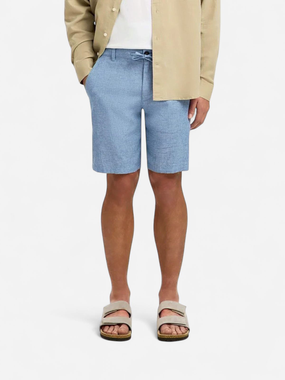 SLHREGULAR-BRODY LINEN BLD SHORTS NOOS Cashmere Blue MIXED W. TR - Kekäle.fi