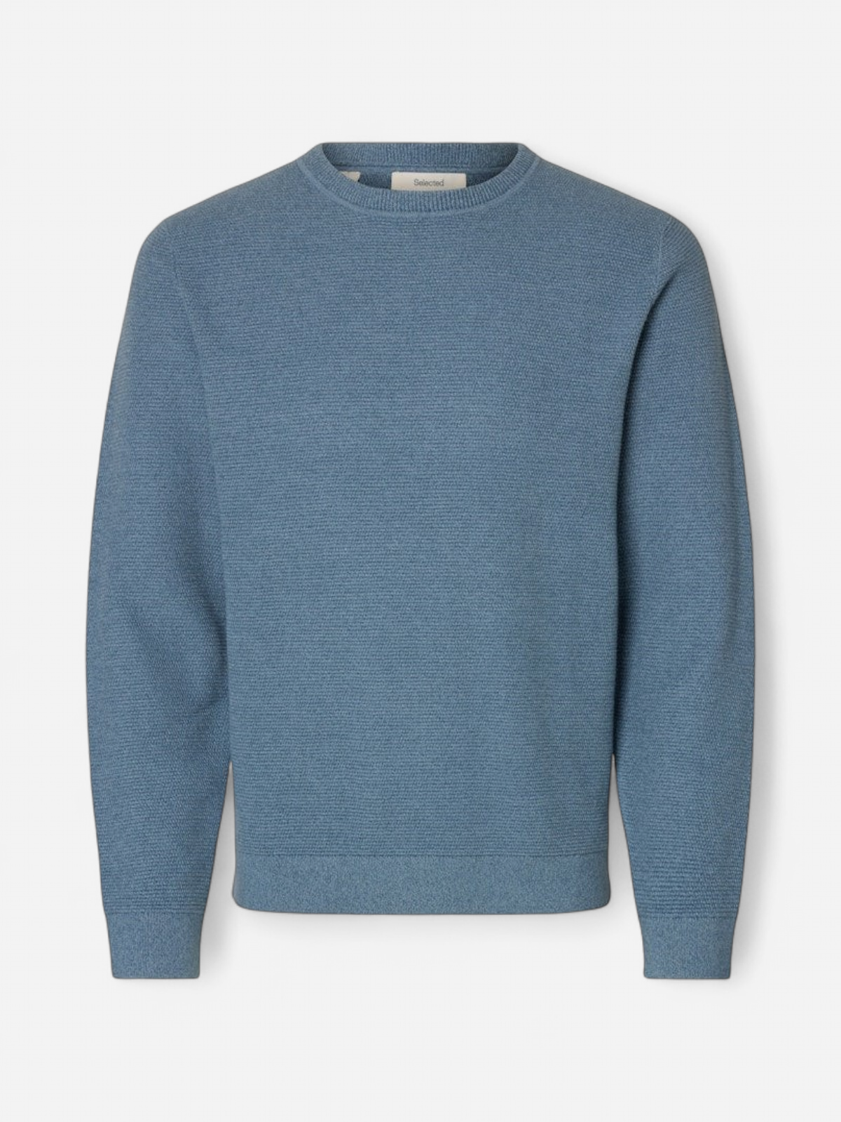 Selected Miesten Neulepusero ROSS LS KNIT STRUCTURE NOS ORGANIC COTTO, Blue Mirage Dusty Blue - Kekäle.fi