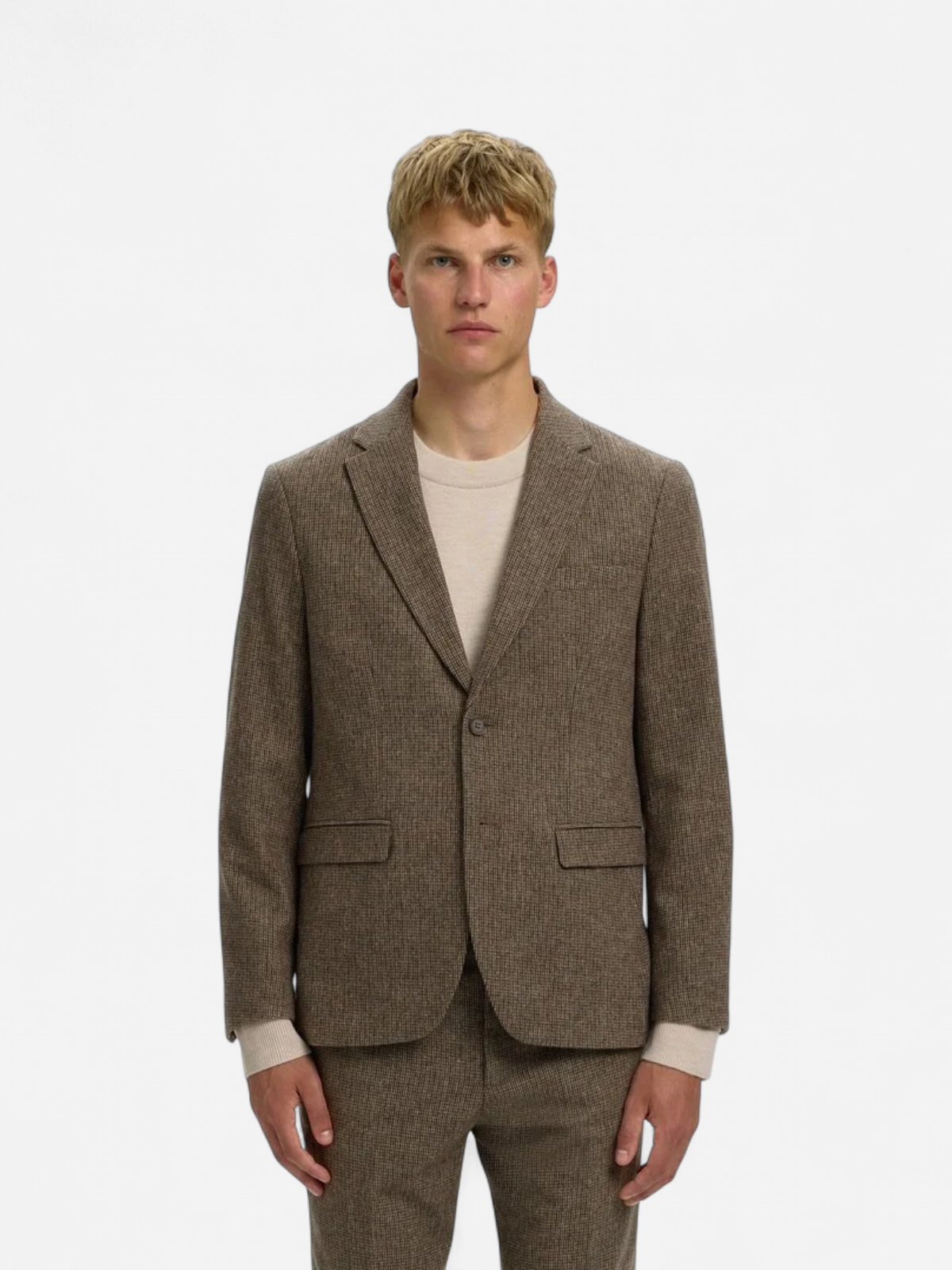 SLHSLIM-REED WOOL BLZ NOOS Medium Brown Melange CHEC - Kekäle.fi