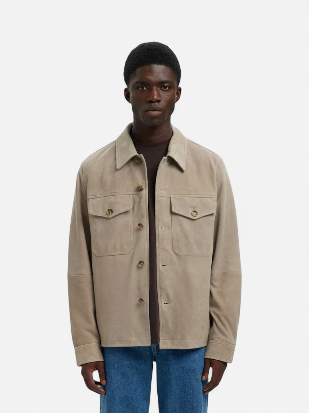 Selected miesten nahkatakki SLHTHOM SUEDE OVERSHIRT NOOS, Desert Taupe - Kekäle.fi