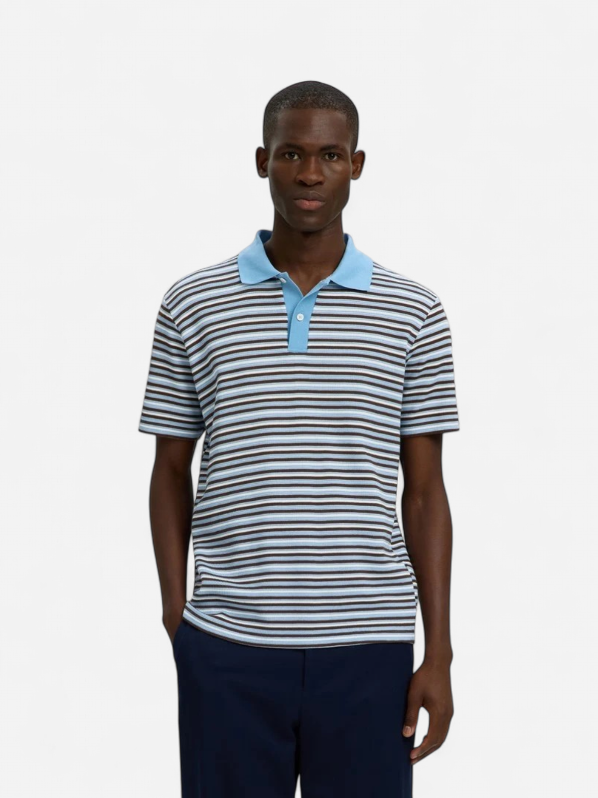 SLMJASPER STRIPE SS POLO Egret Blissful Blue + Del - Kekäle.fi