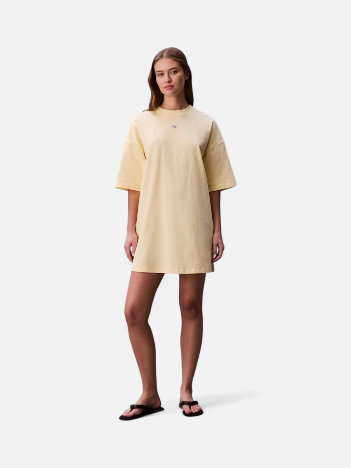 Calvin Klein Jeans naisten t-paitamekko SS WOven Label Oversized Tee Dress, sitruunankeltainen - Kekäle.fi