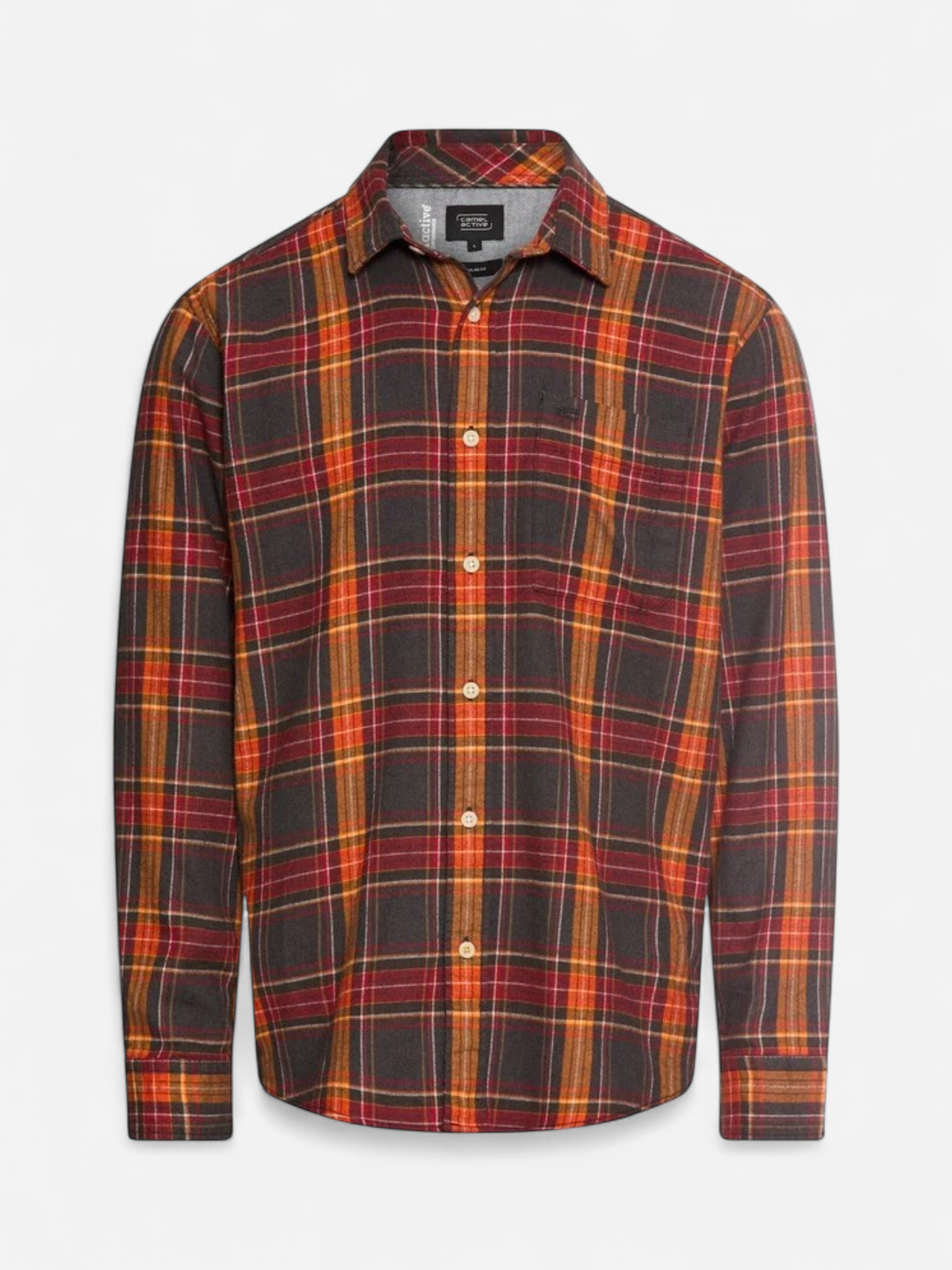 Camel Active miesten Kauluspaidat pitkähihaiset fleXXXactive® Long-sleeved shirt made of lightweight flannel, oranssi - Kekäle.fi