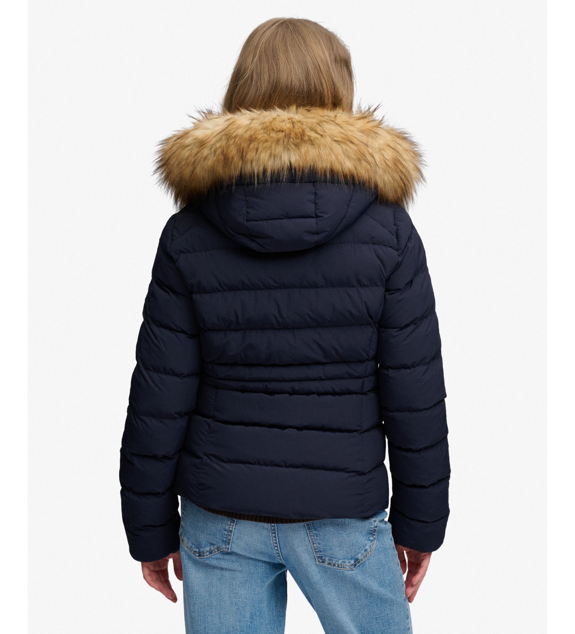 Superdry naisten toppatakki Fuji Faux Fur Hood Padded Jacket, tummansininen