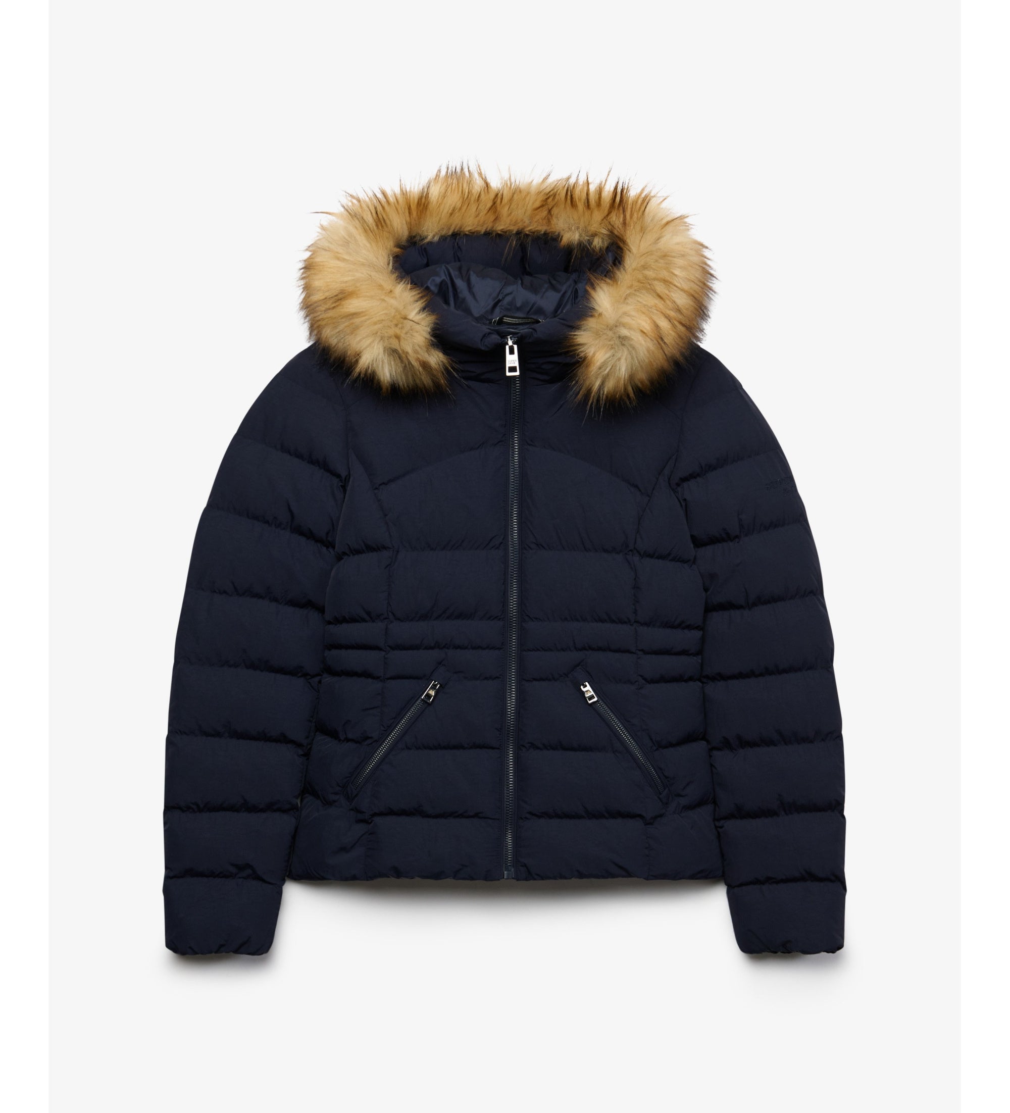 Superdry naisten toppatakki Fuji Faux Fur Hood Padded Jacket, tummansininen
